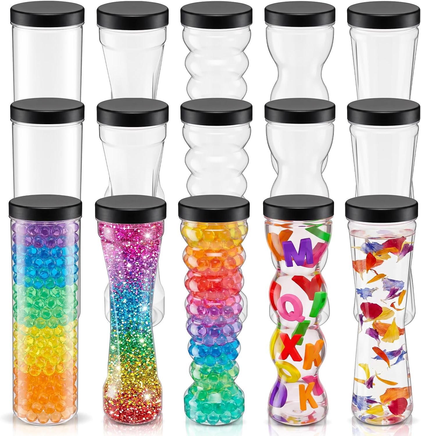 15 Pcs Empty Plastic Sensory Bottle with Lids, 450ml-15oz, Black