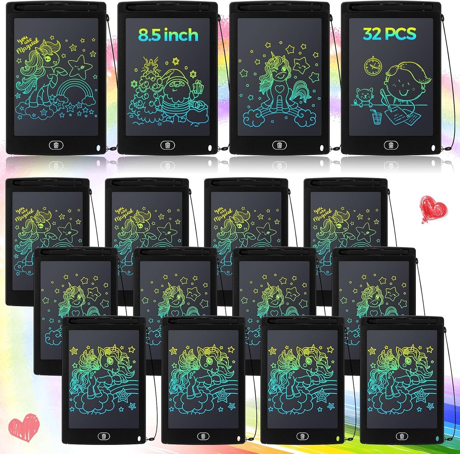Zhehao 32 Pcs LCD Writing Tablet for Kids 8.5″ Erasable Doodle Board