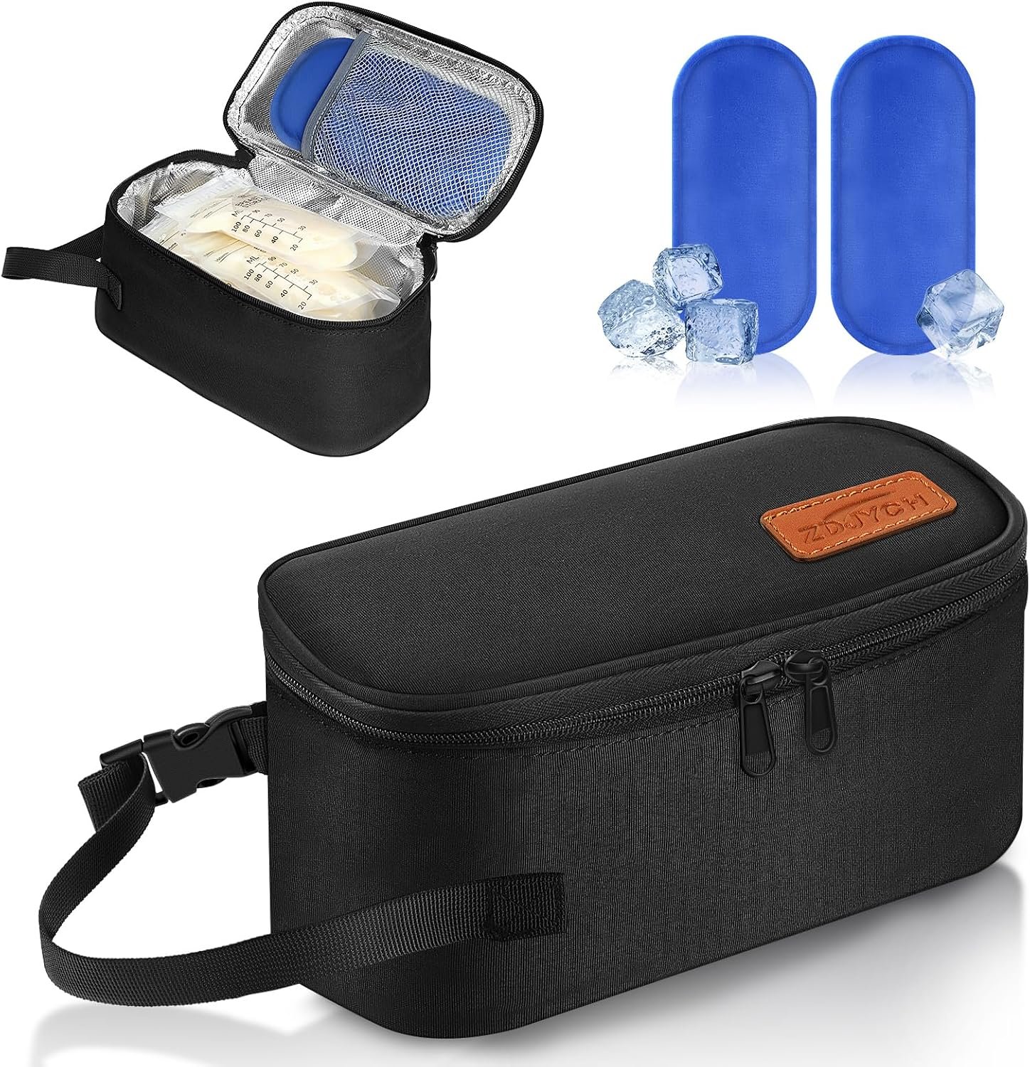 Small Portable Breast Milk Cooler Travel Bag with 2 Ice Packs, TSA Approved, Keeps Frozen Breast Milk Cold 8-10 hrs; fits 5-7 Flat Milk Storage Bags – Diaper Bag Size for Working & Traveling Moms