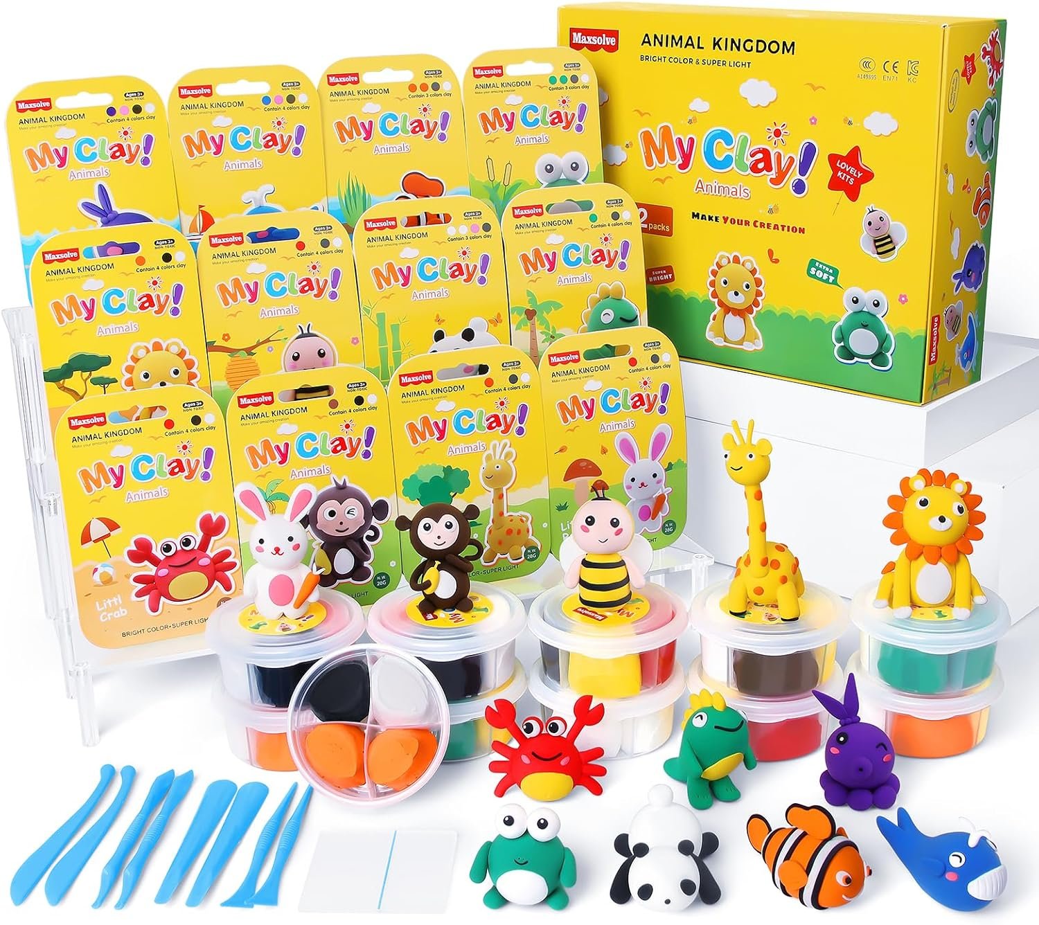 Air Dry Clay Kit for Kids: 12 Animals Clay with Sculpting Tools & Tutorials