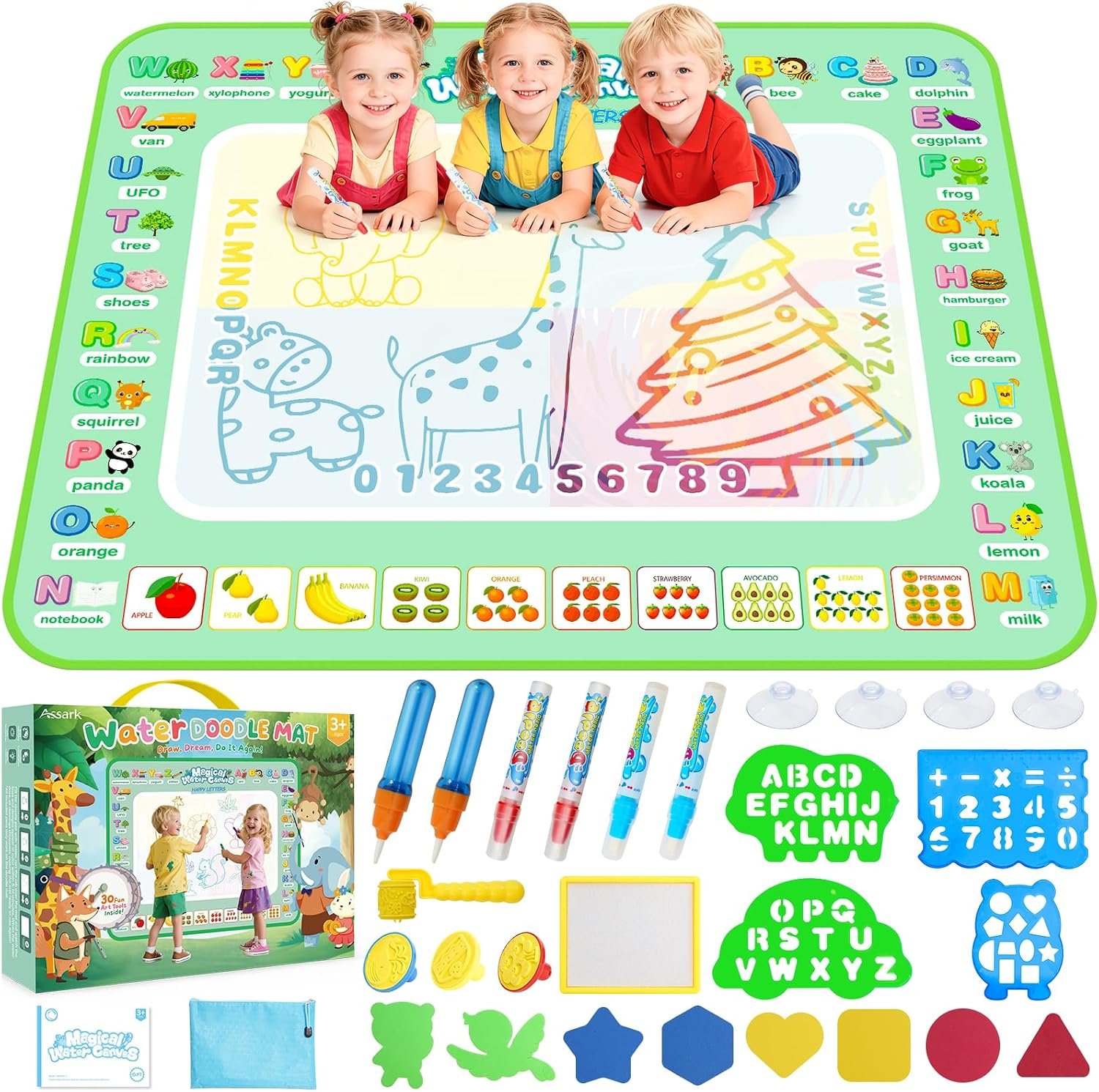 Water Doodle Mat,Reusable Painting Writing Doodle Board Toy,Mess Free Coloring Doodle Drawing Mat Educational Toys,Birthday Gifts for 7 8 9 Years Old Kids