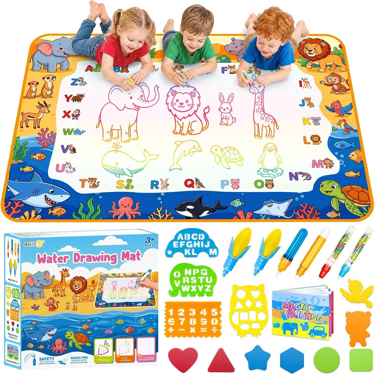 Water Doodle Mat, Kids Drawing Toys for 3 4 5 Year Old Boys Girls Gifts