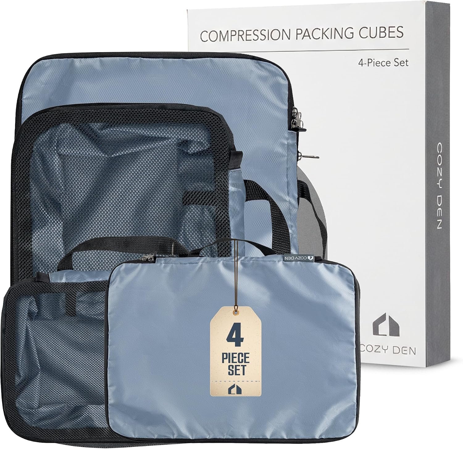4-Piece Compression Packing Cubes Set Luggage Organizers Sturdy Zippers