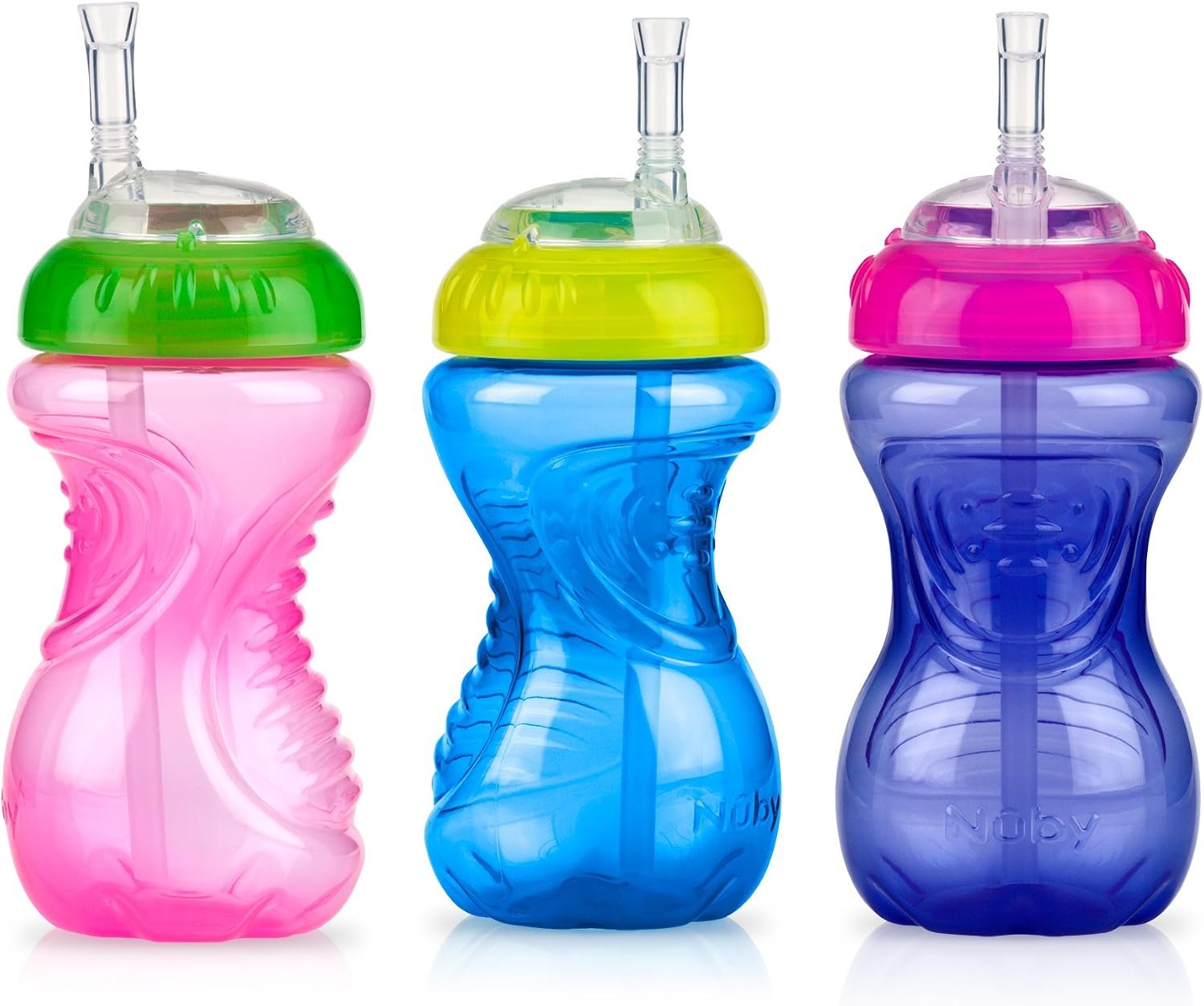 Nuby No-Spill Soft Straw Easy Grip Sippy Cup, 10 Oz – 3 Pack