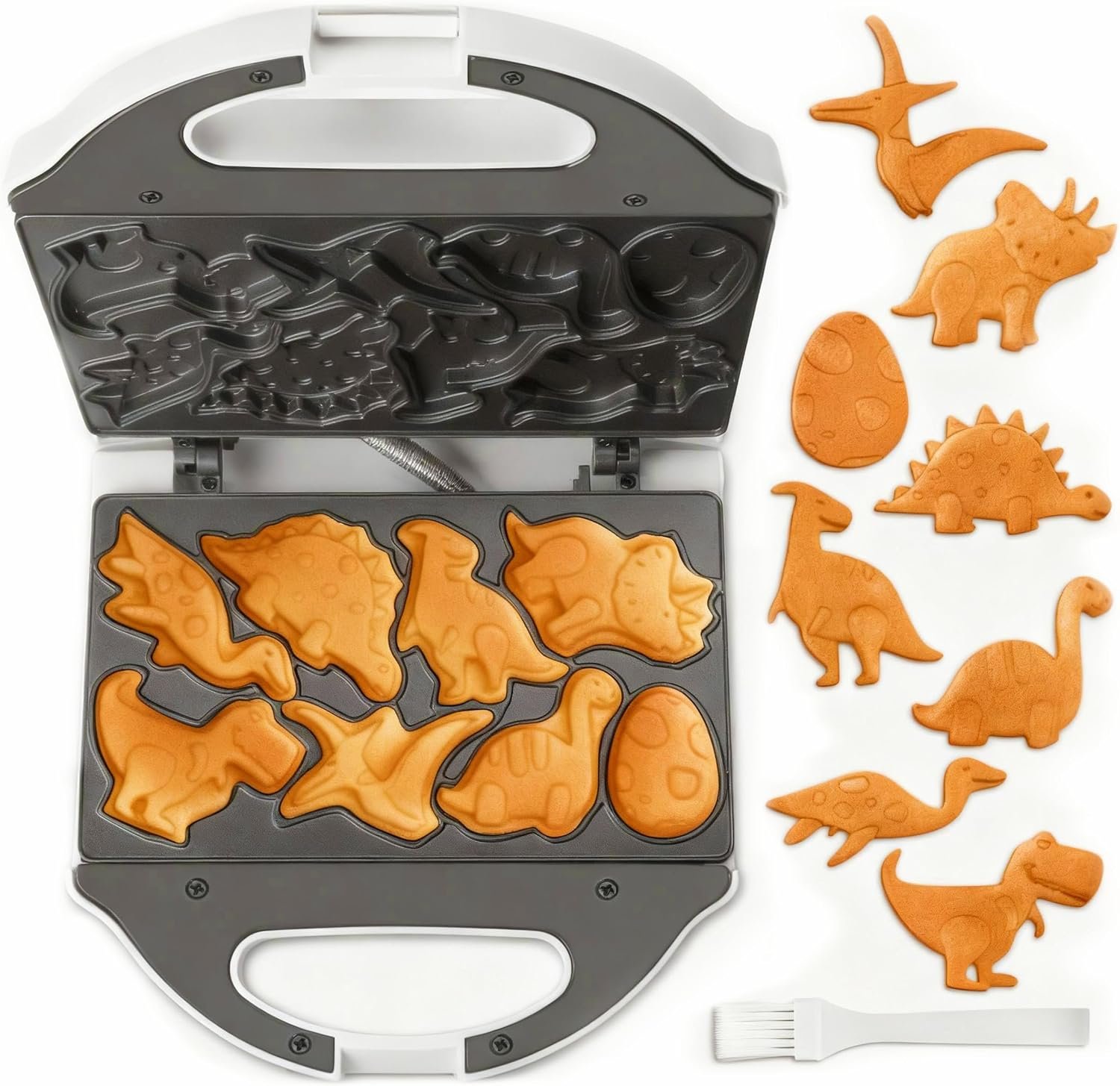 SugarWhisk Dinosaur Mini Waffle Maker for Kids, Mini Pancake Maker Machine for Halloween, 8 Different Shaped Dinos in Minutes, Electric Non-Stick Waffle Iron, White