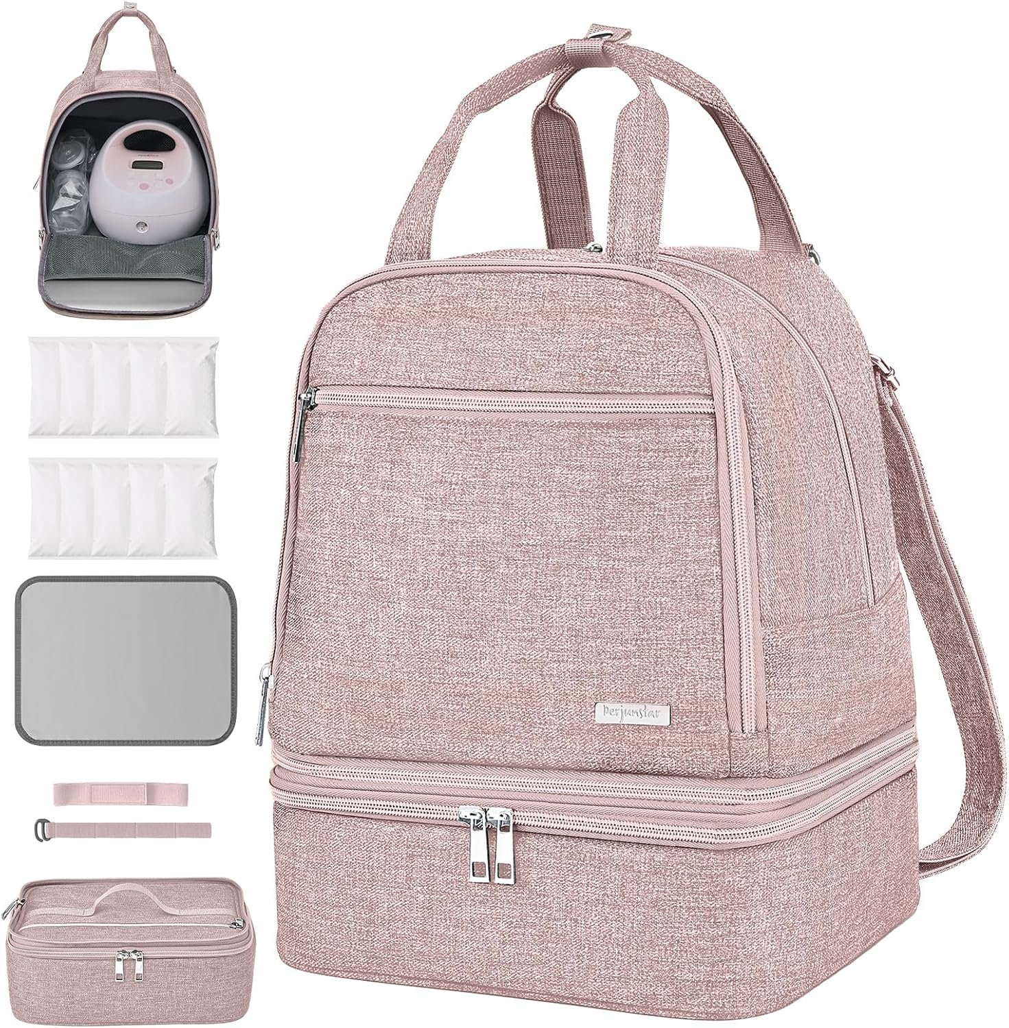 Derbiedersinn Breast Pump Bag, Compatible with Spectra Pumps, Insulated Carrying Case with Cooler for Milk Storage, Travel, Work, Daycare，Pink