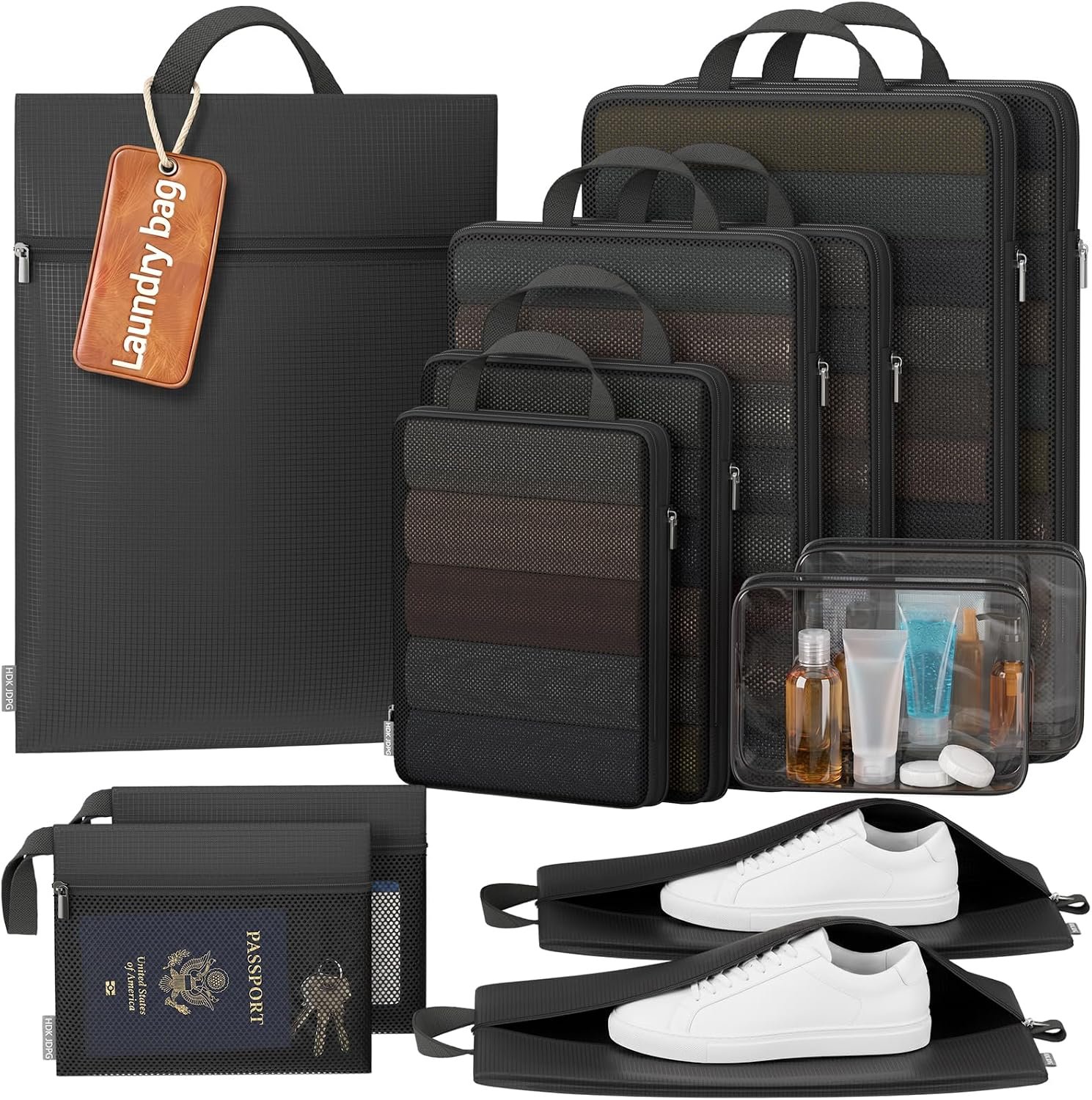 13 Set Compression Packing Cubes for Travel Essentials Luggage, Mesh Collapsible Packing Cubes for 28 Inch Luggage, Expandable Travel Packing Organizers with Shoe Laundry Bag