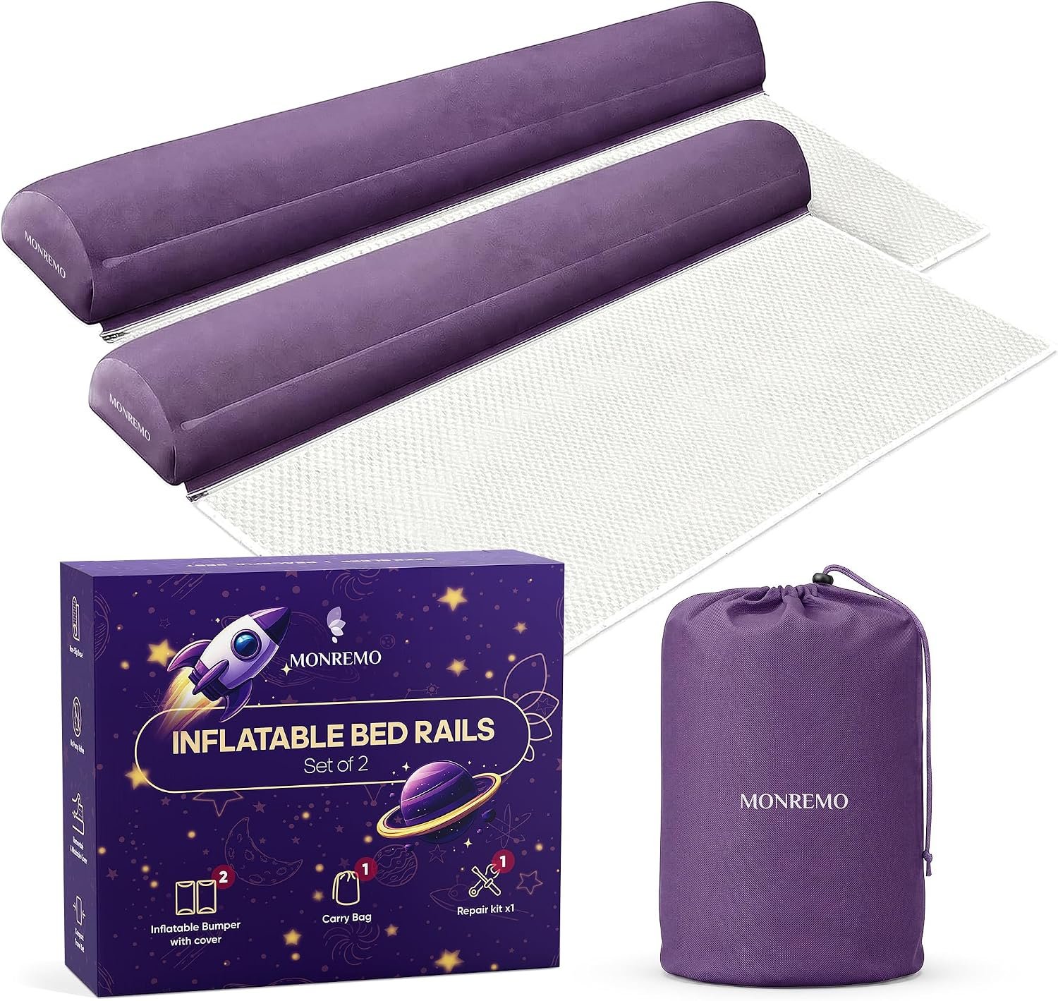 Inflatable Bed Bumpers for Toddlers, Travel Bed Rails, 2 Pack