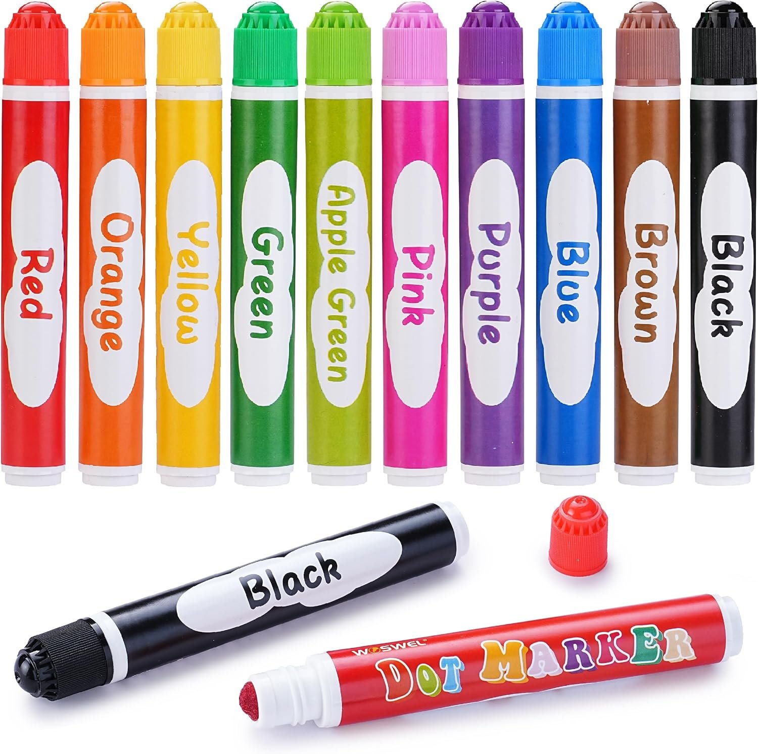 WOSWEL Dot Markers, 10 Colors Washable Dot Paint Markers for Toddlers Kids Preschool, Bingo Daubers Supplies, Painting Art and Crafts Kits Coloring Set, for Class Valentine Gift Art Party