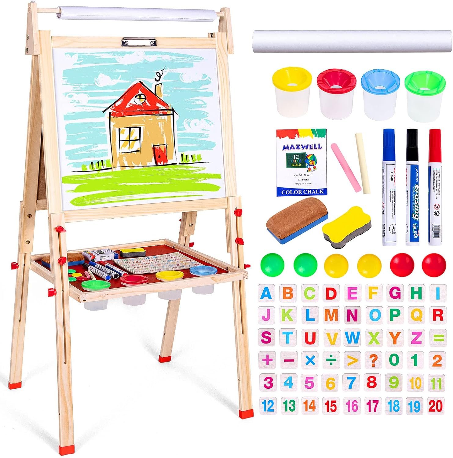 Ragstone Kids Easel Child Easel with Paper roll Double Sized Blackboard Chalkboard