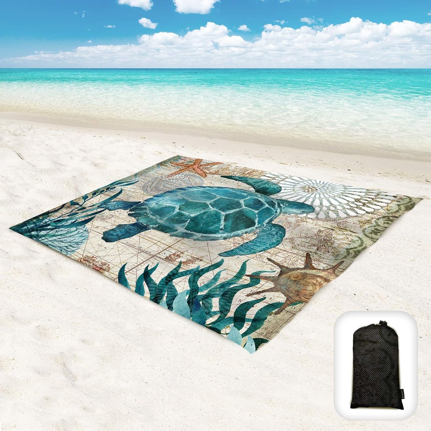 Beach Blanket Waterproof Sandproof Large with Sand Pockets Carry Bag
