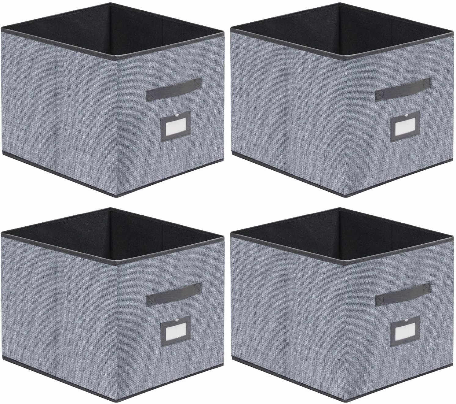 Onlyeasy Extra Large Cloth Storage Bins Foldable Cube Storage Bin 4 Pack – Fabric Cube Organizers Container Drawers with Dual Handles for Shelves, 13″ W x 15″ D x 13″ H, Linen-Like Grey, 7MXDBXL04PLP