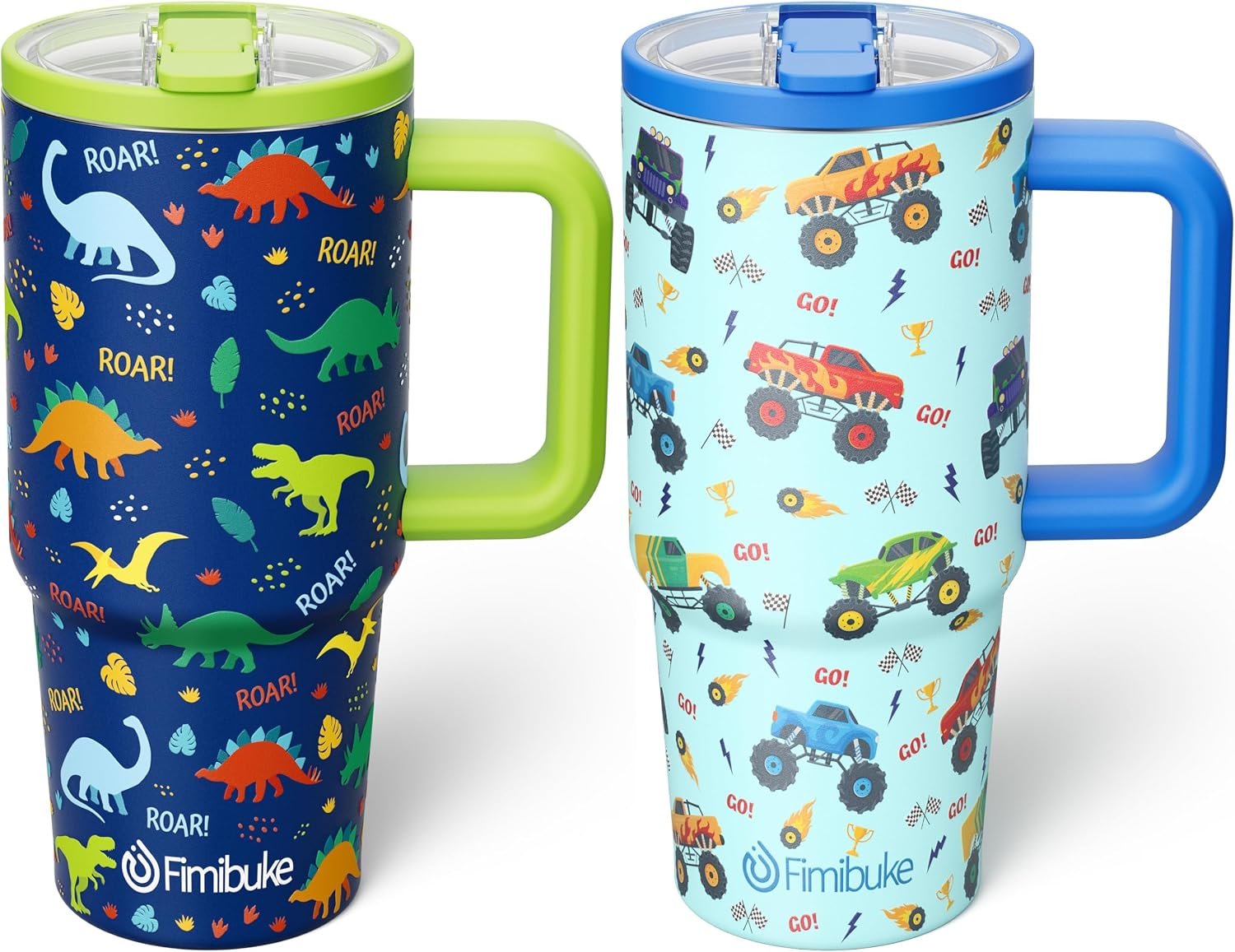 Fimibuke 20oz Toddler Tumbler with Handle & Straw, 2 Pack Insulated Kid Cup