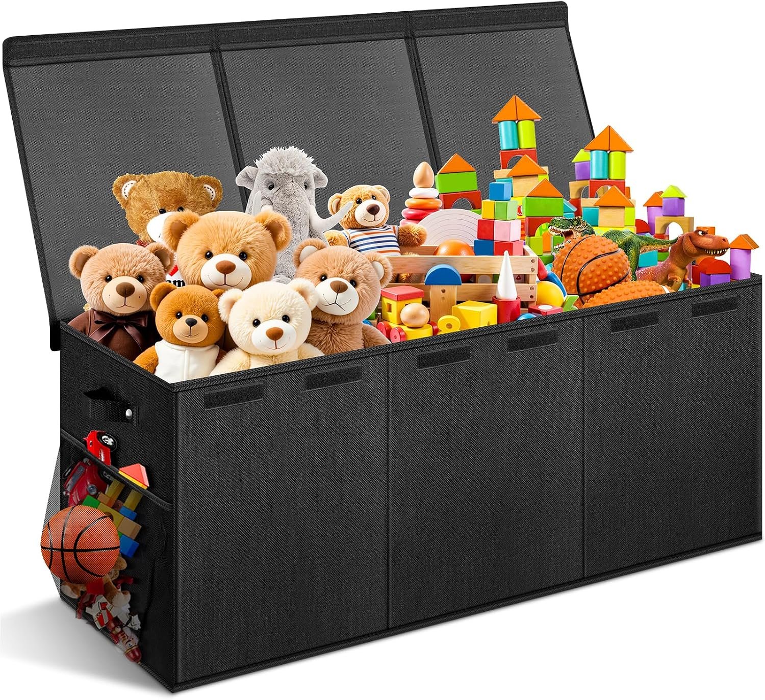 Extra Large Toy Box with Lids, Collapsible Storage Bin, 38″x16″x14″,Black