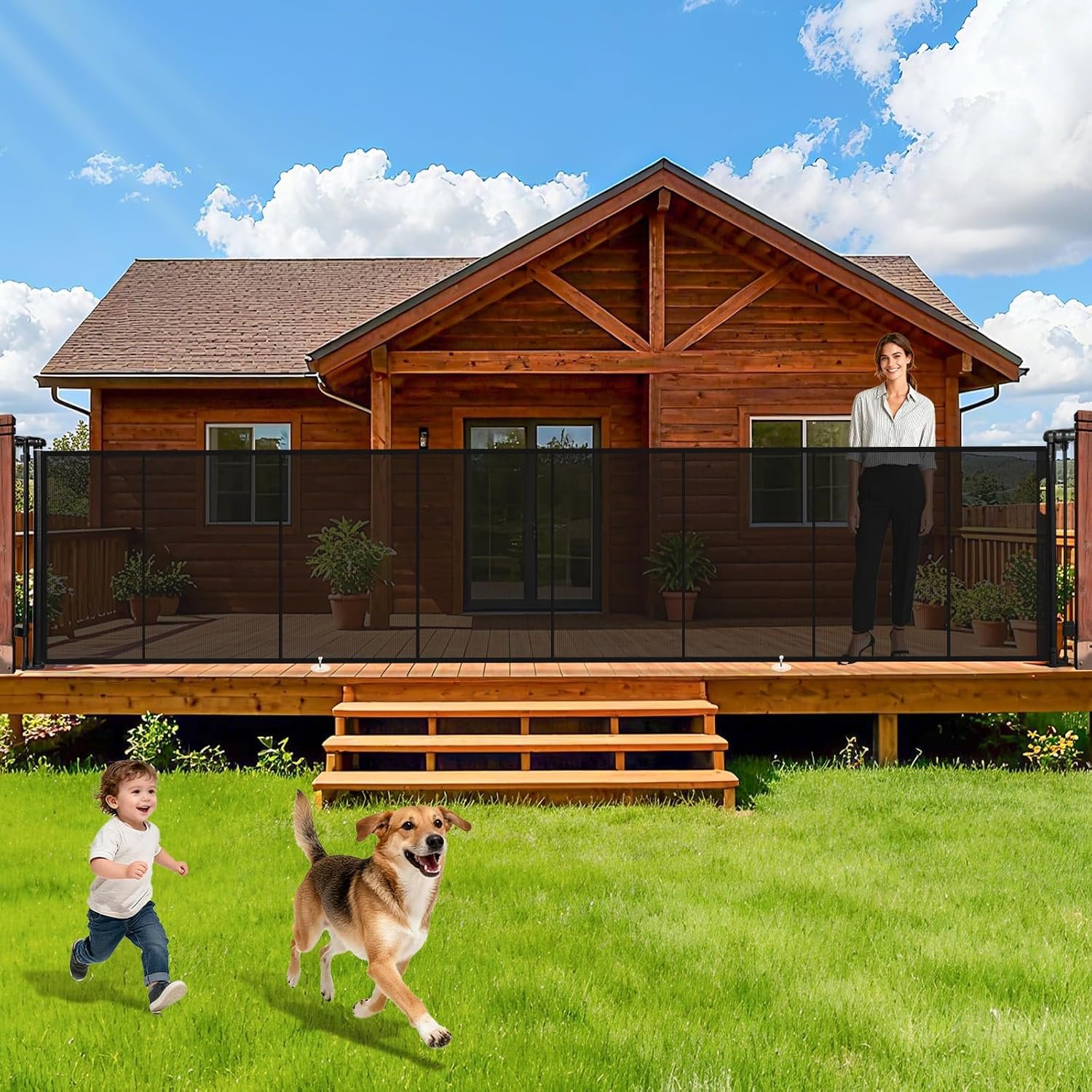 236″ Retractable Baby Gate Extra Wide, 41″ Tall Retractable Dog Gate for Stairs, Doorways, Decks, Mesh Gate Long Child Gate Pet Gate for Indoor, Outdoor, with Reinforced Mesh Rods, Dual Locks