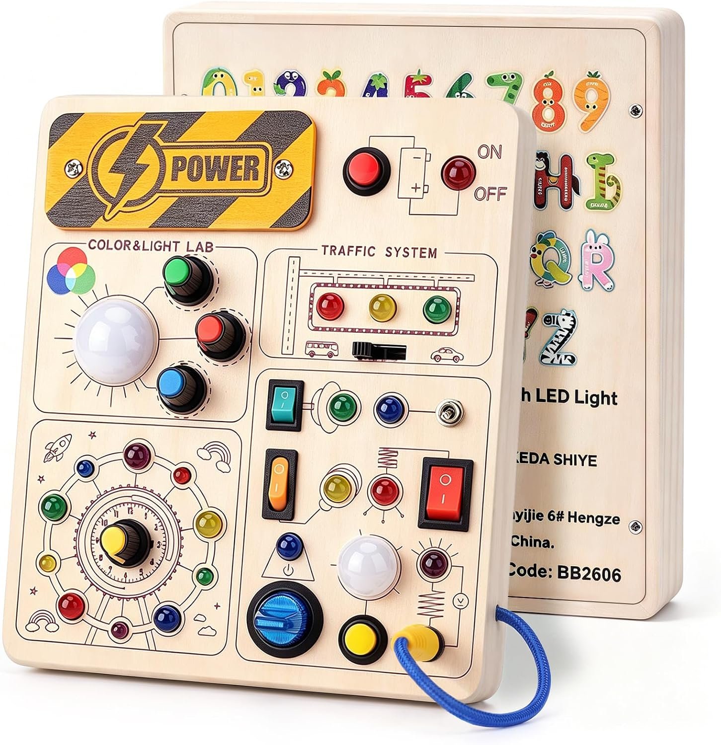 Wooden Busy Board for 1 Year Old, Montessori Toy for 1-2 Year Old Boy with RGB Colo-Mixing Color, LED Lights & Switches, Fine Motor Sensory Toys, Birthday Gifts for 1 2 3 Year Boy Girl