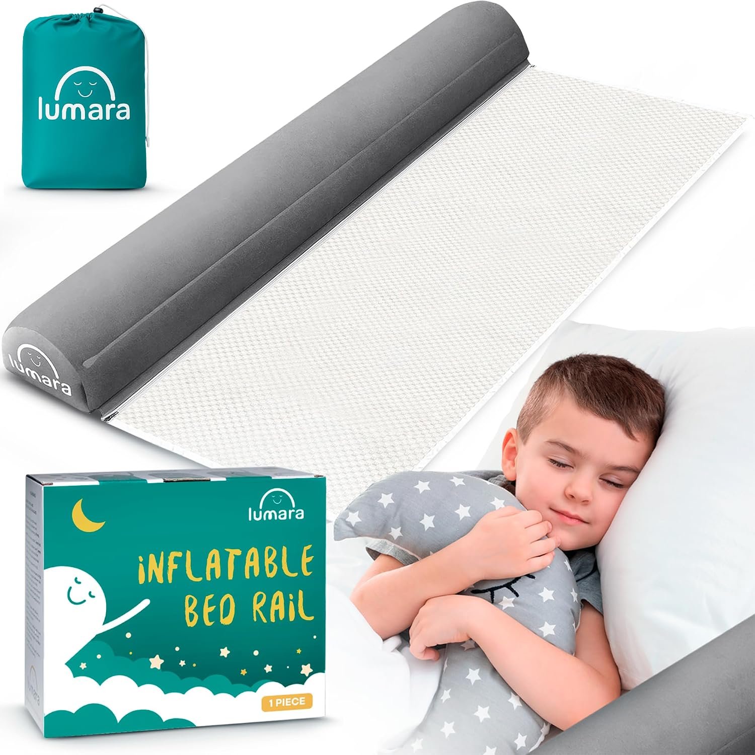 LUMARA Inflatable Bed Rail for Toddlers – Portable Travel Bed Bumper for Kids Fits Twin Full Queen King Size Beds – Non-Slip Safety Guard Rails