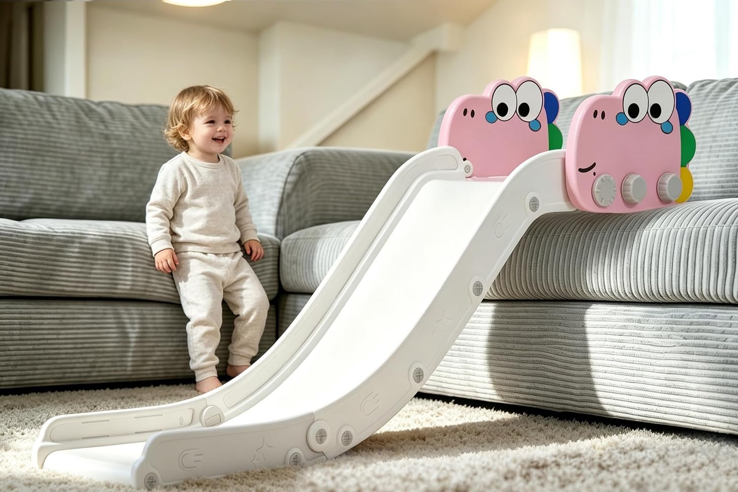 Glaf Couch Slide, Indoor Use for Stairs Bed Sofa, HDPE Plastic Adjustable Kids Play Slide (Pink)