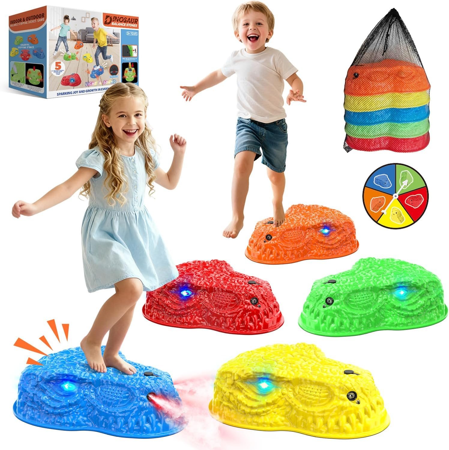 Dino Roaring Mist Spraying Light up Stepping Stones for Kids, Dinosaur Toys