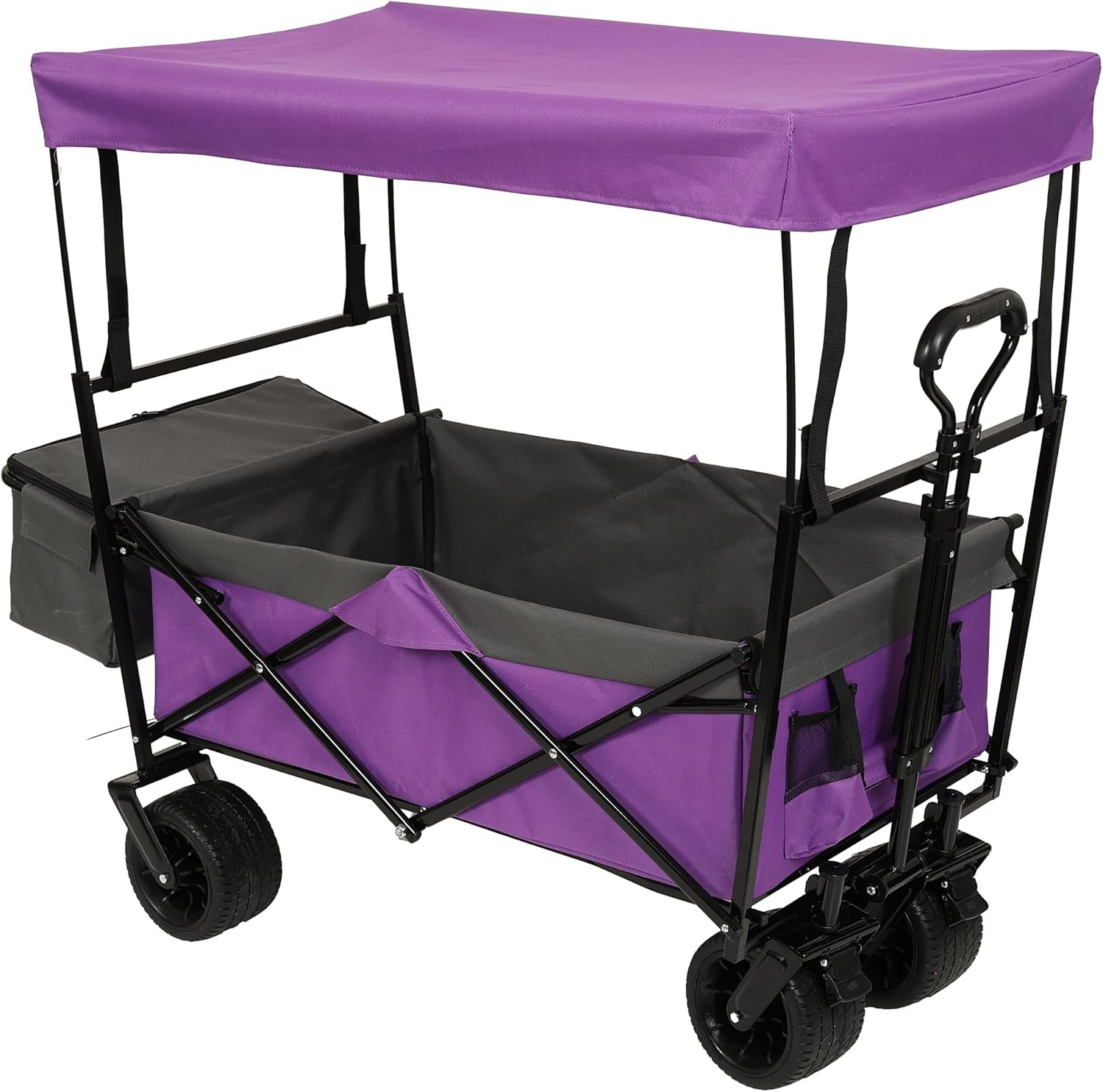 500Lbs Collapsible Wagon with Canopy, Lightweight Foldable Wagon Heavy Duty Utility Outdoor Garden Cartwith Mosquito net, Large Capacity for Camping, Shopping, Sports, and Garden Use (Purple)