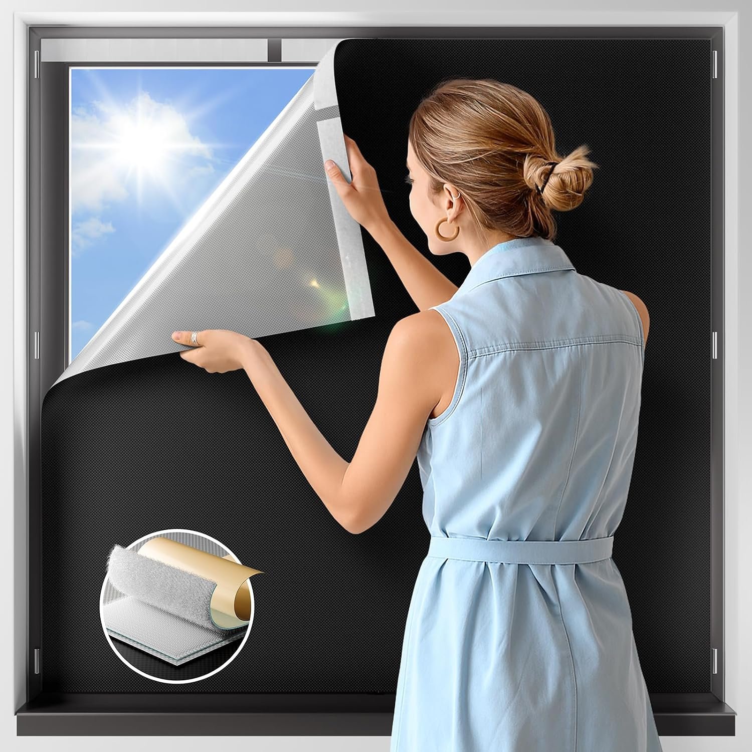 NIGHTON 100% Blackout Window Cover 42”W x 60” L,No Drill Black Out Blinds