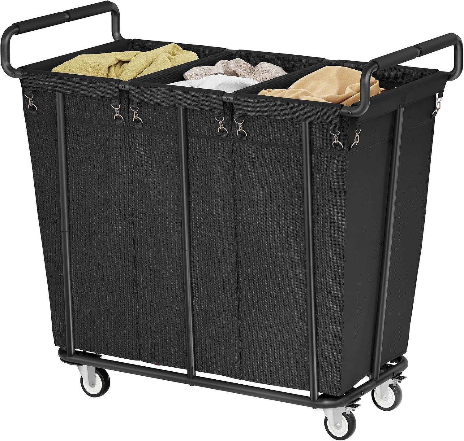 Gewudraw 3 Section Heavy Duty Laundry Sorter Cart with Wheels, 360L, Black