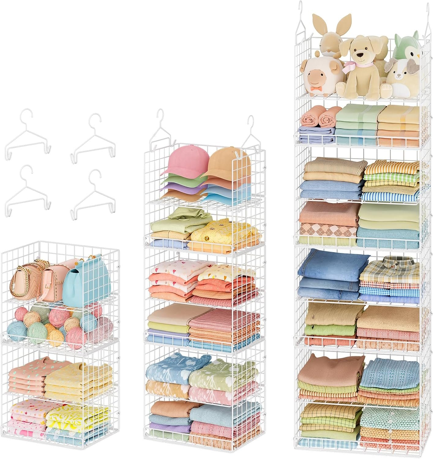 Extended Width Hanging Closet Organizer, 8 Tier Wire Storage Shelves