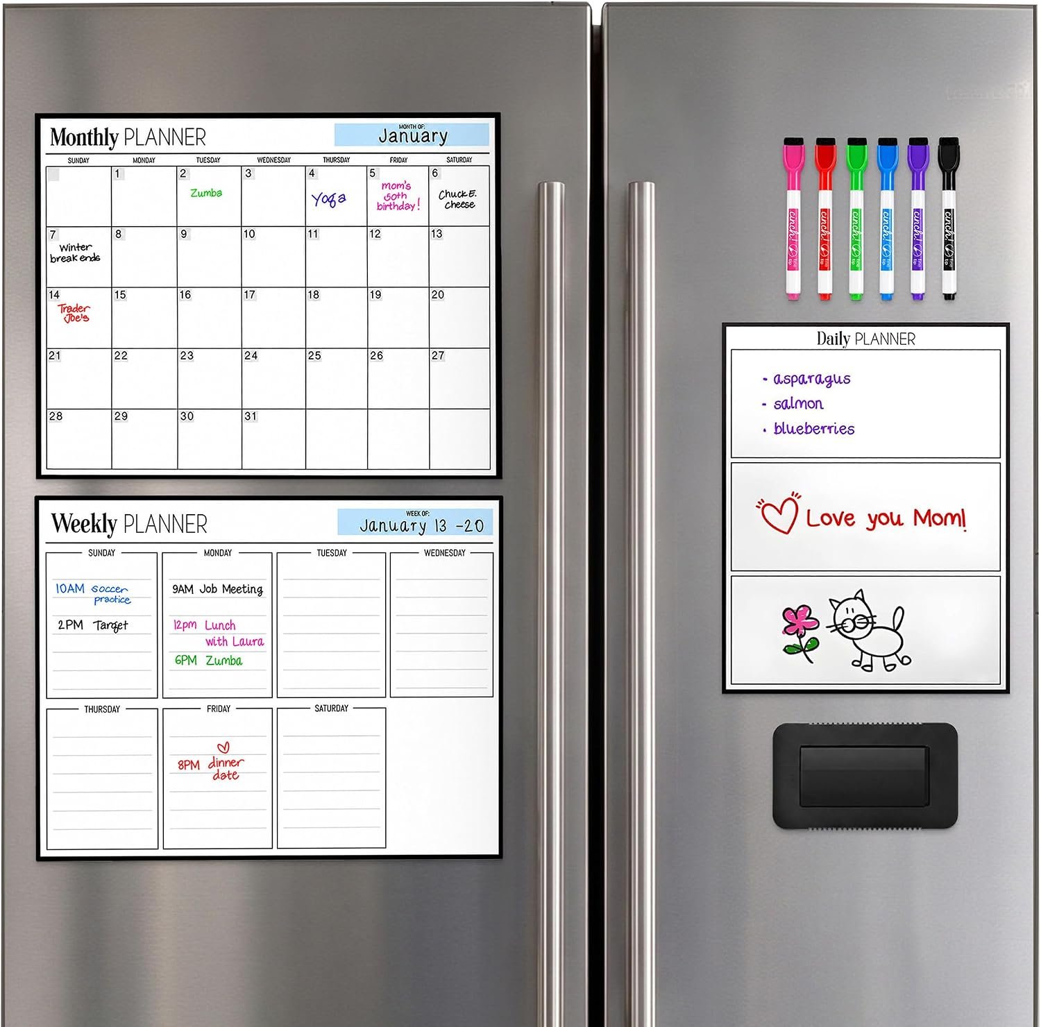 3 Pack Magnetic Dry Erase Calendar for Fridge – Monthly Weekly Daily