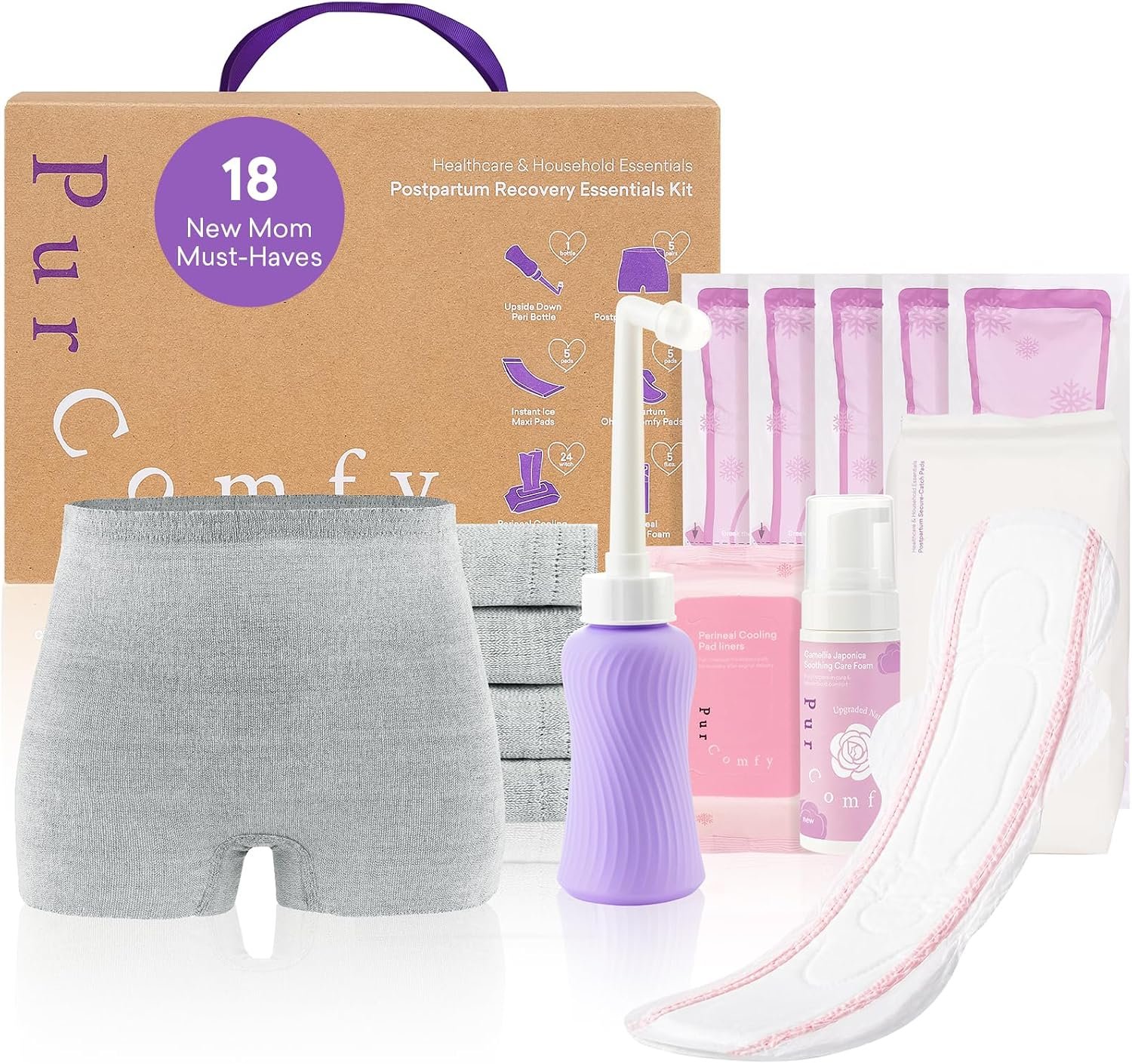 PurComfy 18 Pcs Postpartum Essentials Recovery Kit for New Mom
