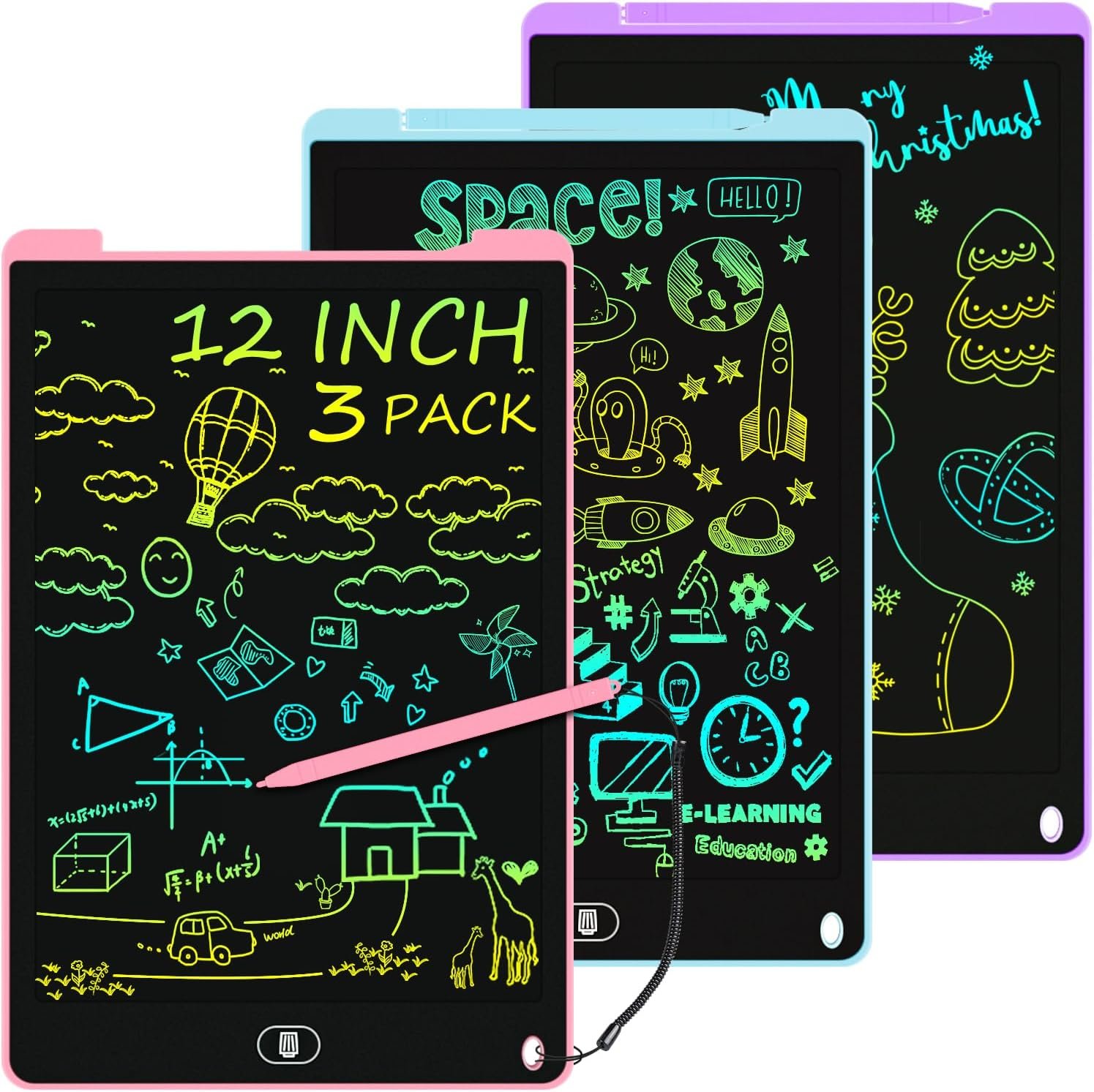 3 Pack 12 Inch LCD Writing Tablet for Kids, Colorful Doodle Board
