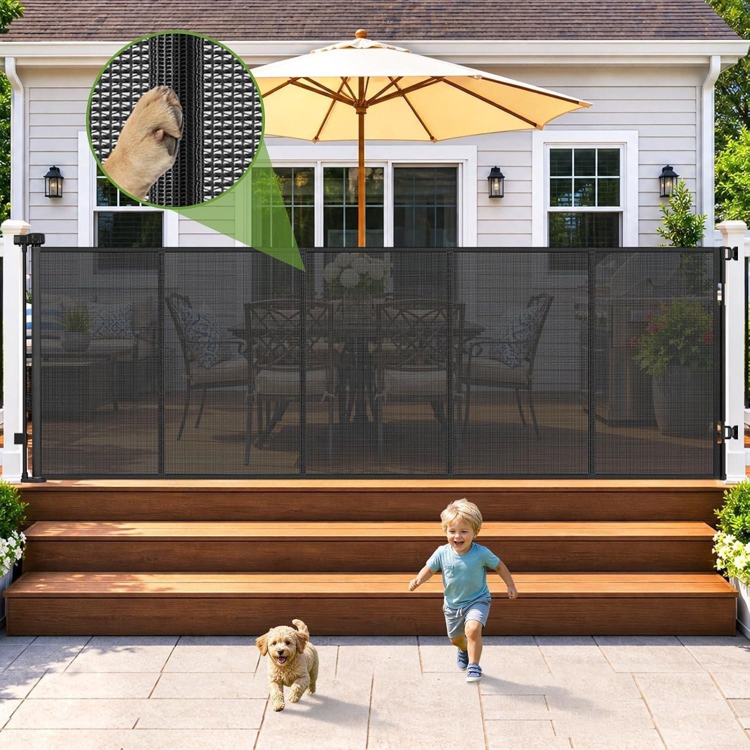 48″ Tall x 120″ Wide Outdoor Retractable Gate, All-Weather Resistant, Black