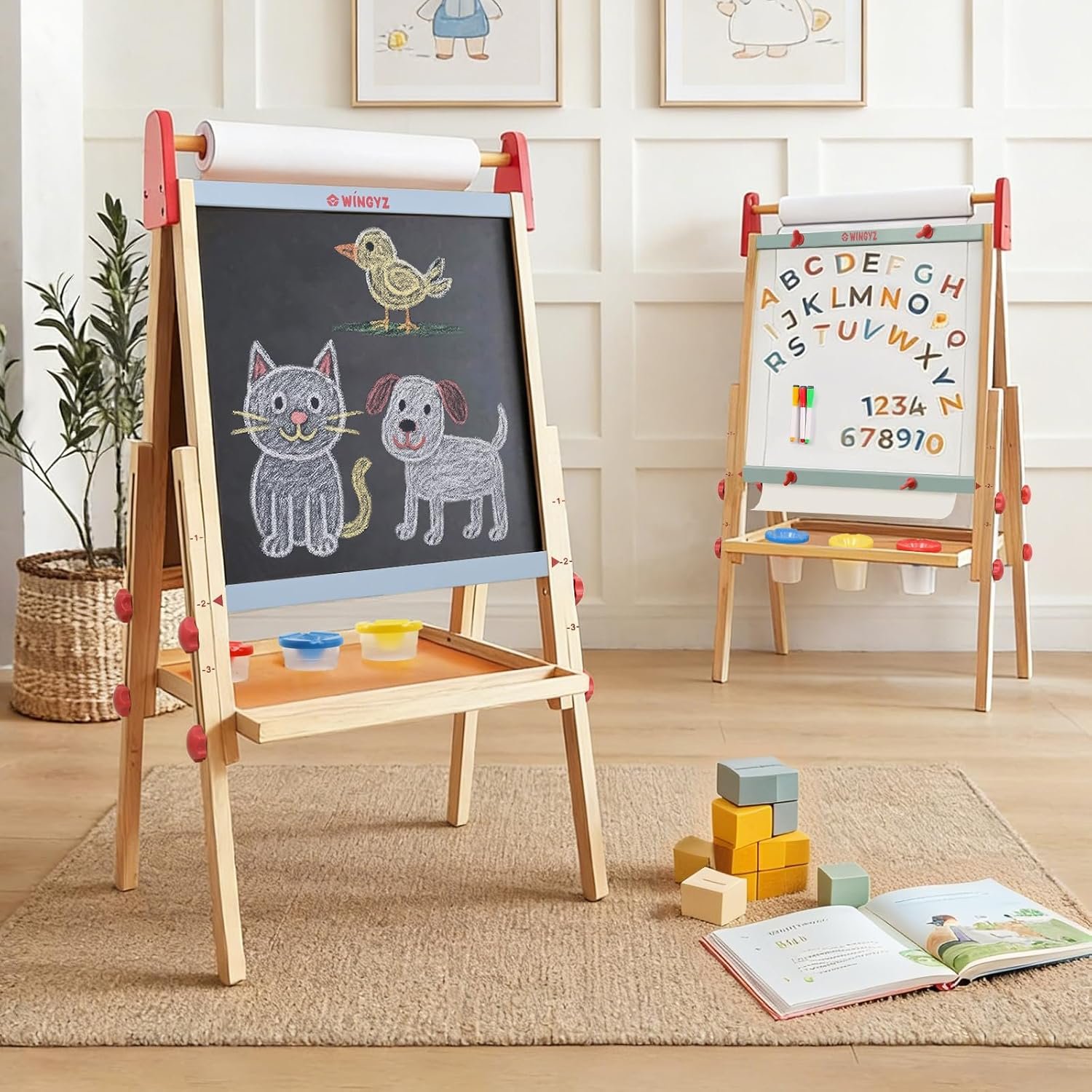 WINGYZ 3-in-1 Art Easel for Kids – Pine Wood Easel for Ages 3-12