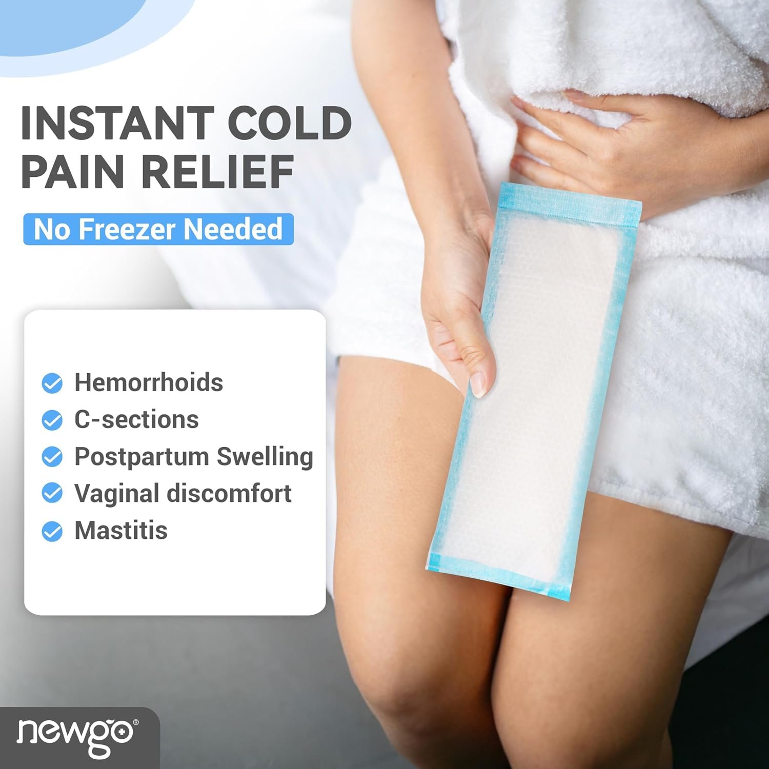 NEWGO Disposable Instant Perineal Cold Packs for Postpartum, 12 Pack