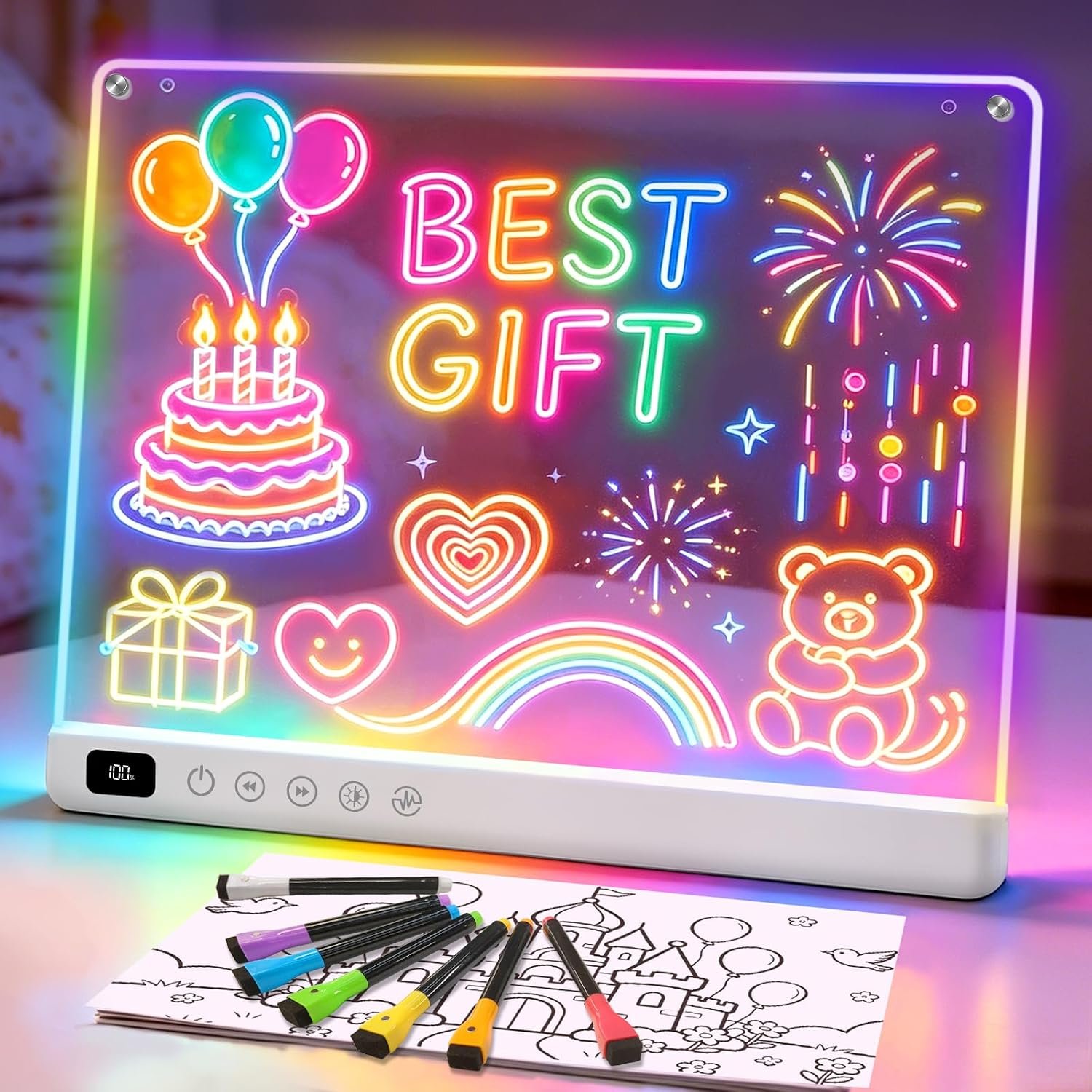 Cosmody Rechargeable LED Drawing Board,Gift for Boys Girls Ages 3+ (White)