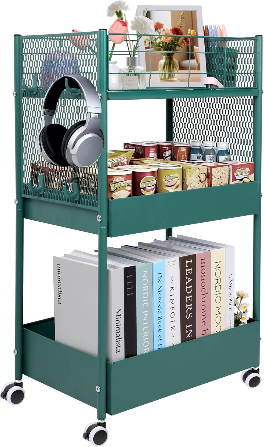 3 Tier Rolling Storage Cart Metal Utility Cart with Wheels