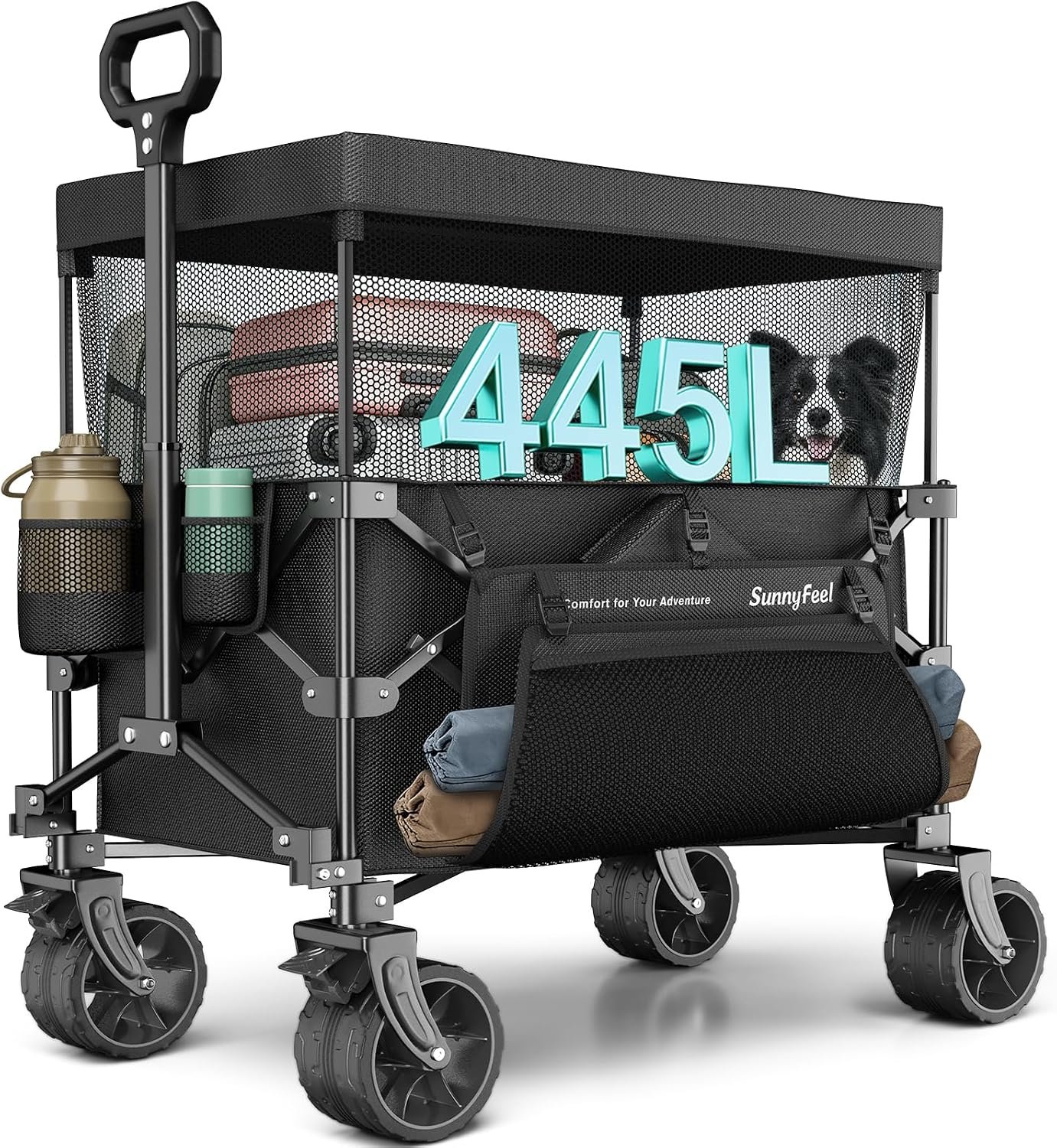 SUNNYFEEL Foldable Wagon Cart with Canopy – 445L Extra Large