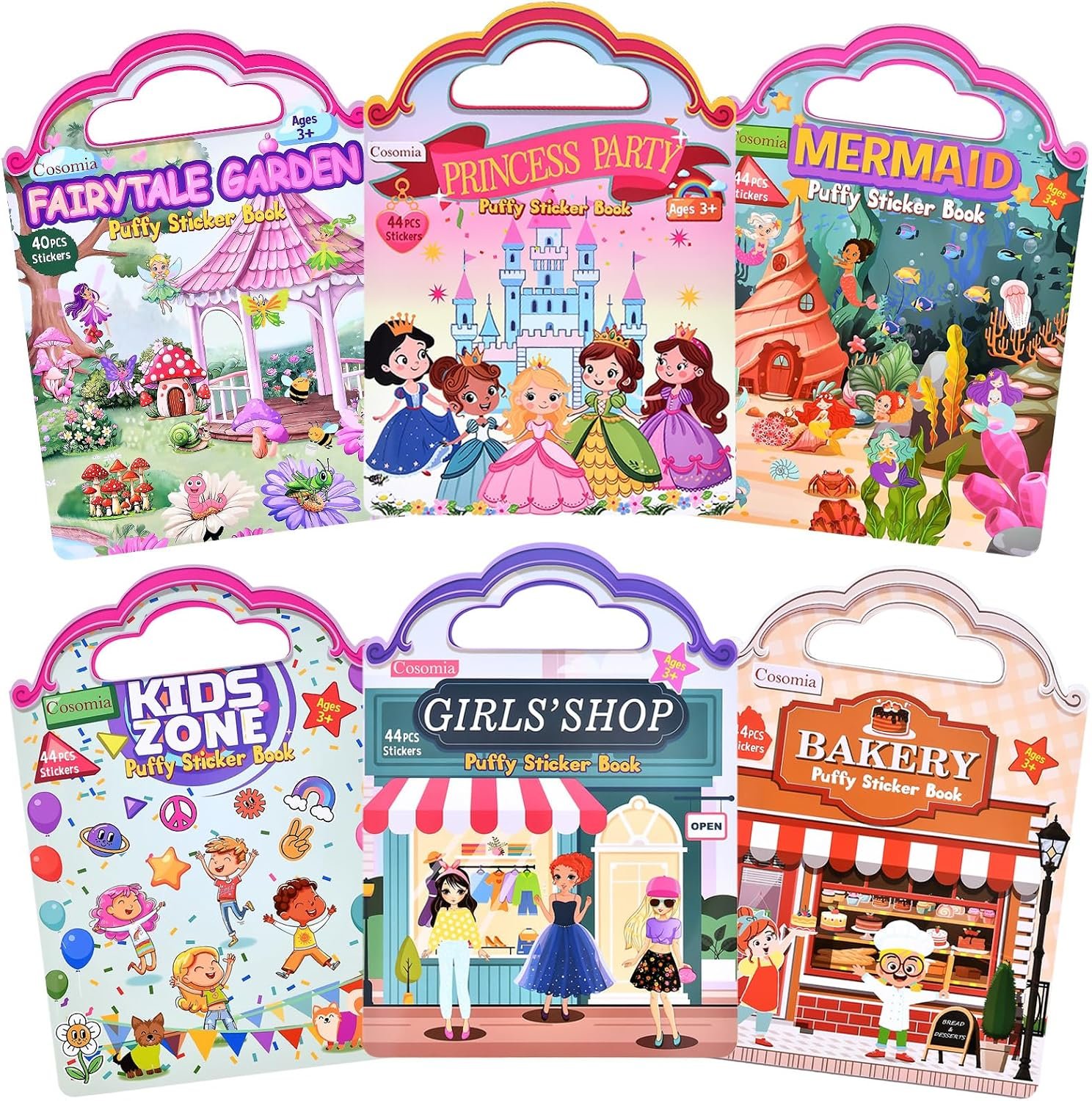 6 Set Puffy Sticker Book, Reusable Sticker Books for Toddlers
