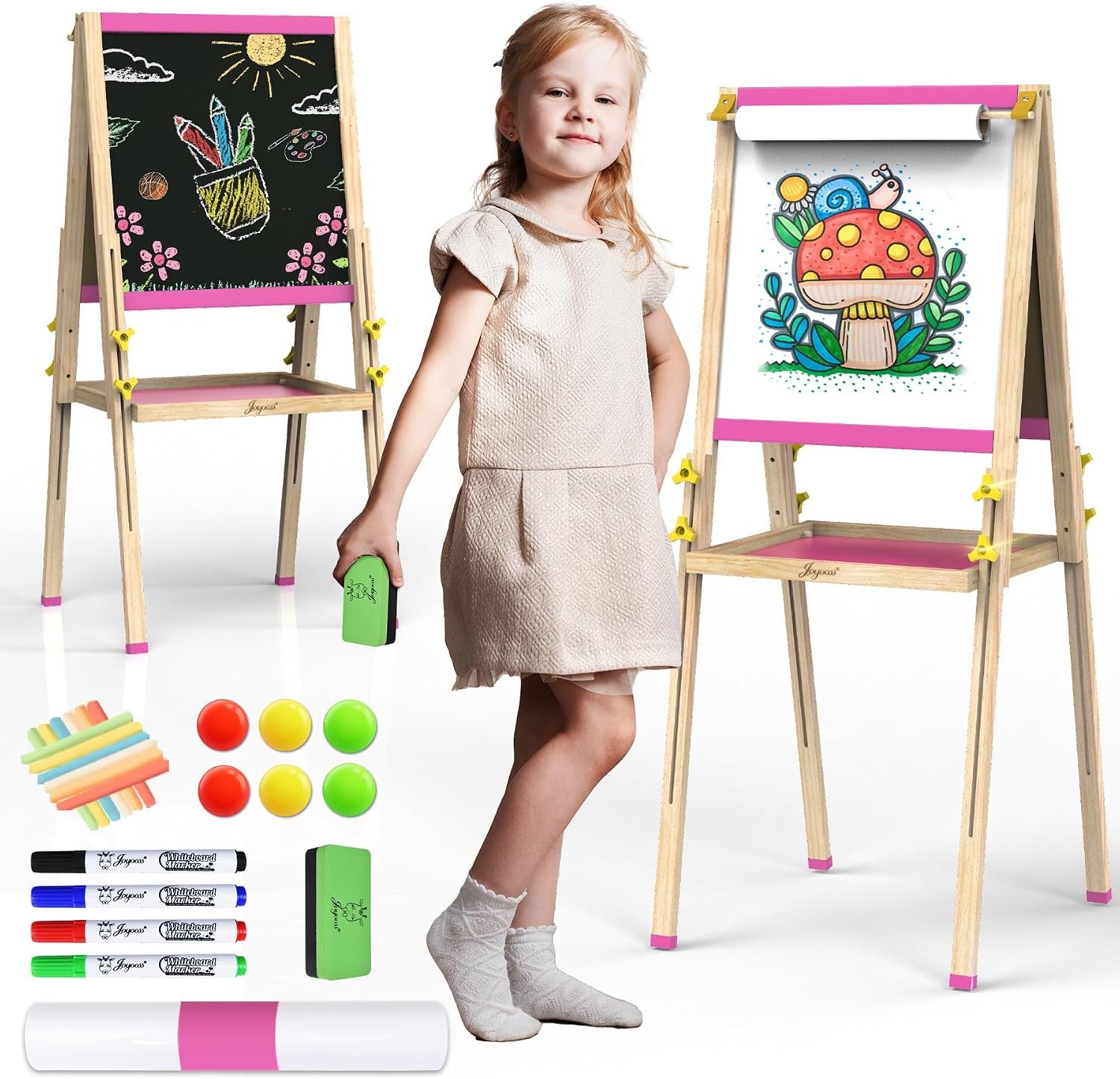 JOYOOSS Easel for Kids Art Easel Toddlers Easels with Paper Roll Pink
