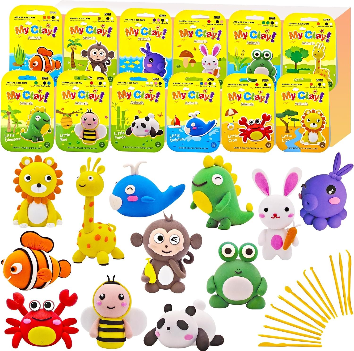 Air Dry Clay for Kids – 12 Animal Modeling Clay Craft Kit with Sculpting Tools and Step-by-Step Tutorials, Non-Toxic Modeling Clay for Ages 6-12, Art Activity Set for Boys Girls