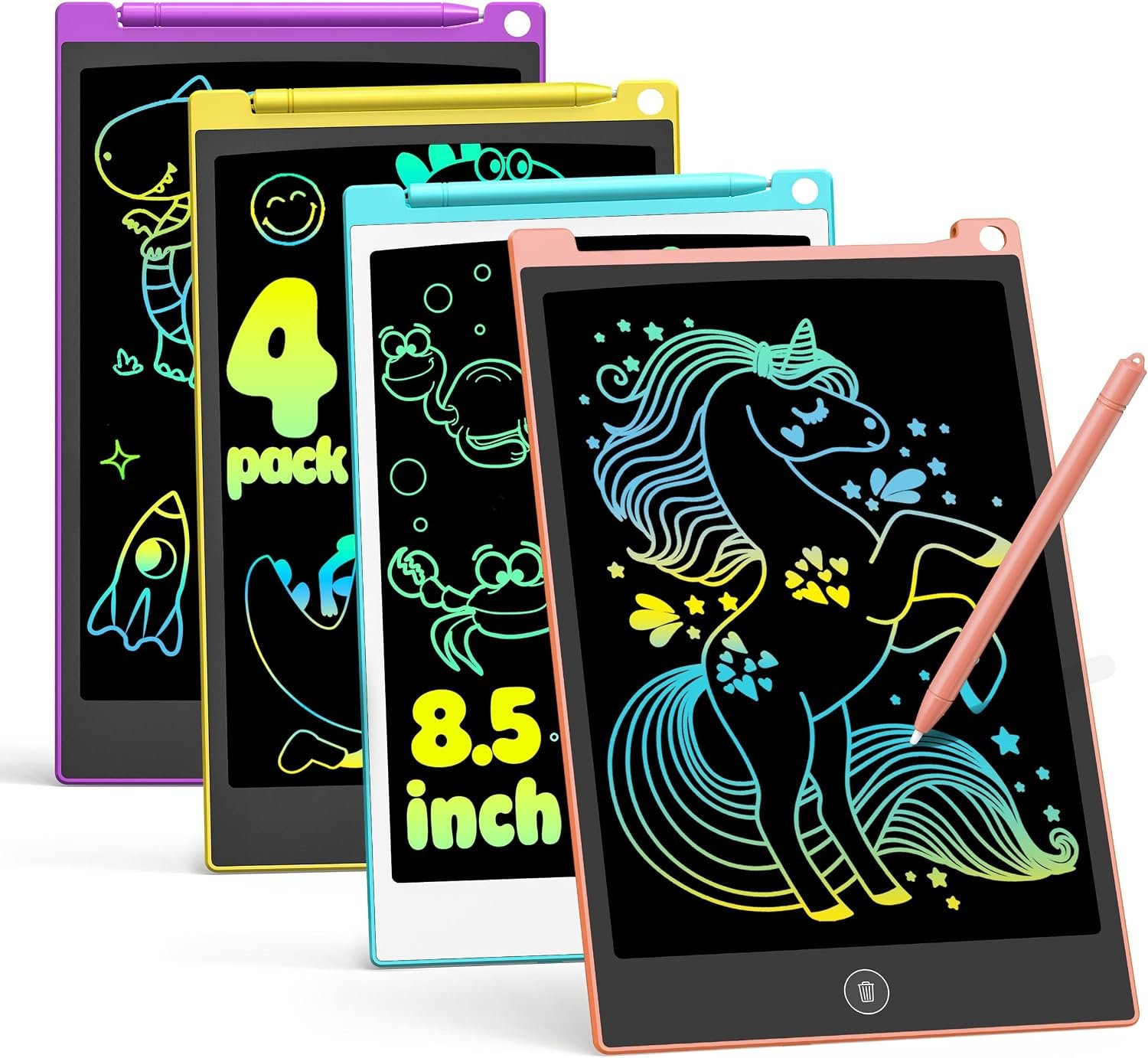 TECJOE 4 Pack LCD Writing Tablet for Kids, 8.5 Inch Toddlers Drawing Tablet