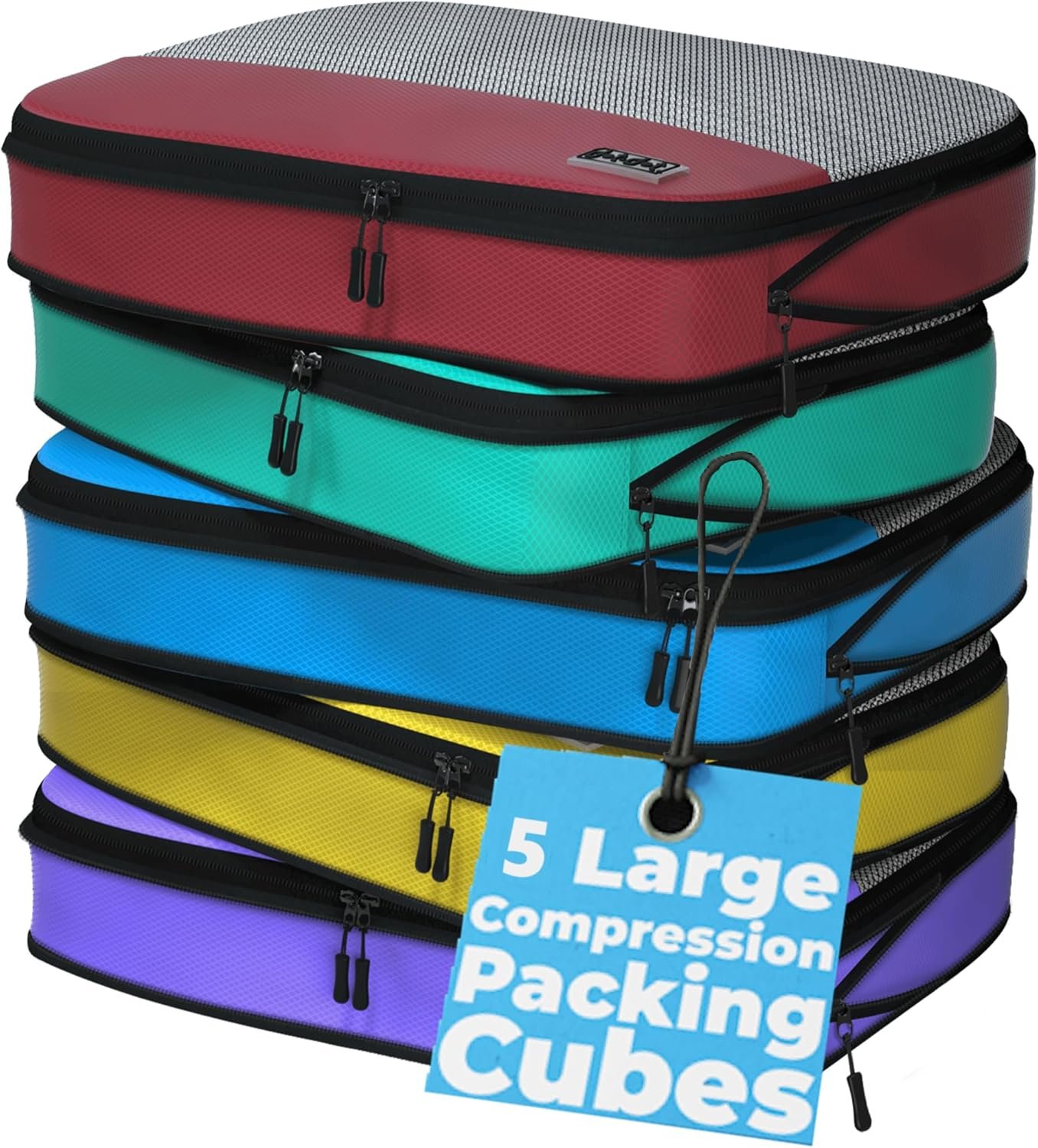 Dot&Dot Large Compression Packing Cubes 5pc Set – Suitcase Luggage Organizer Bags – Expandable Travel Essentials – Lightweight Fabric Organizers