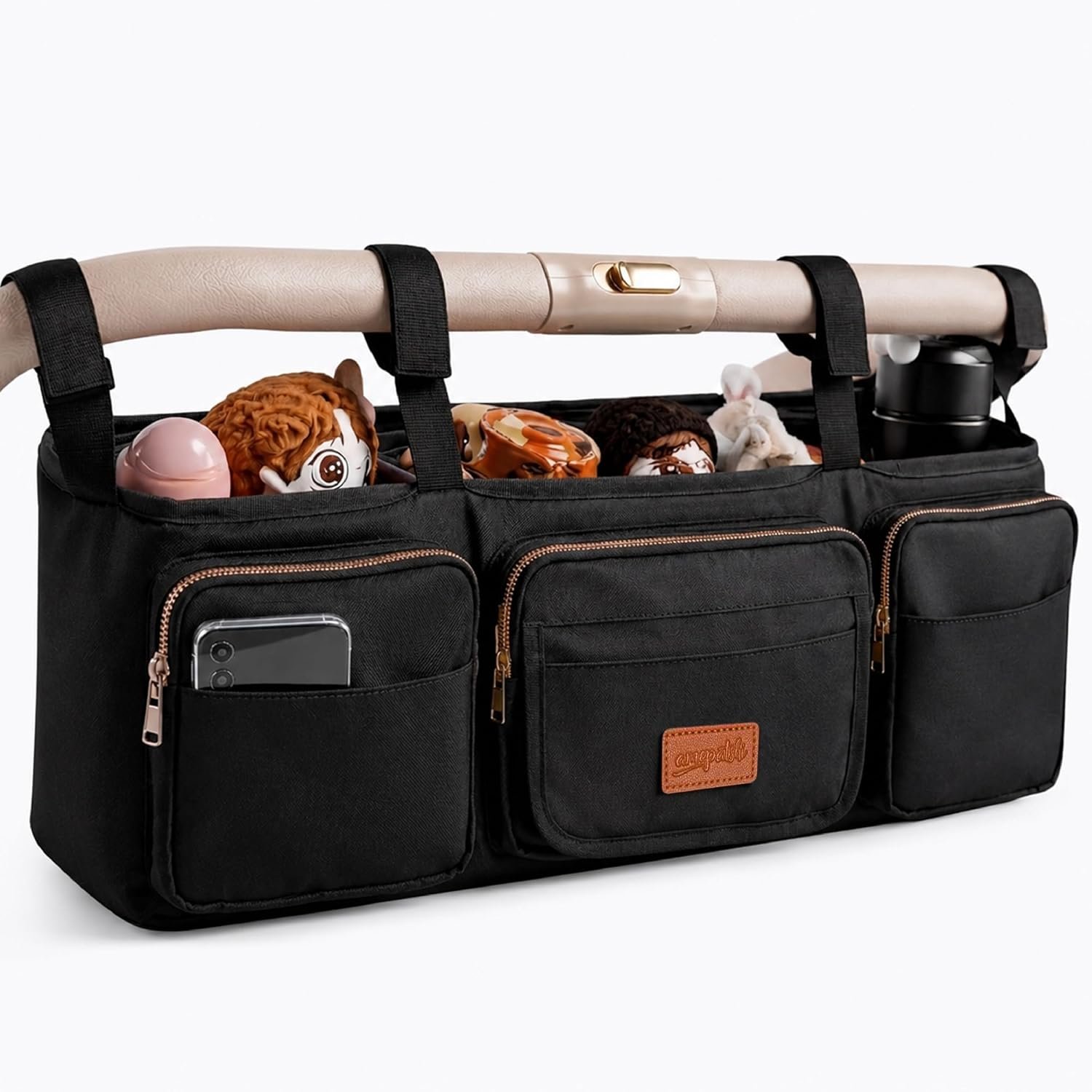 Double Stroller Organizer, Double Stroller Caddy Compatible with Bob Duallie, Baby Jogger City Mini GT2, Jeep – Universal Stroller Accessories with Cup Holders