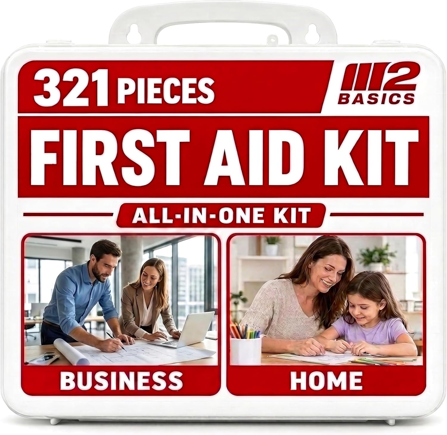 M2 BASICS 321 Piece All-Purpose First Aid Kit, Hard Case for Home, Business