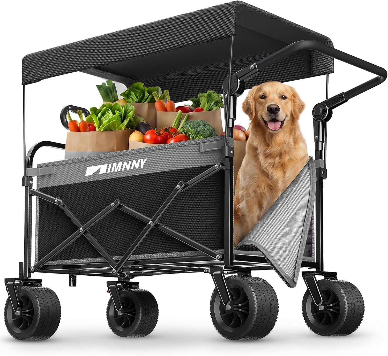 200L Collapsible Wagon with Canopy, Folding Utility Cart Black