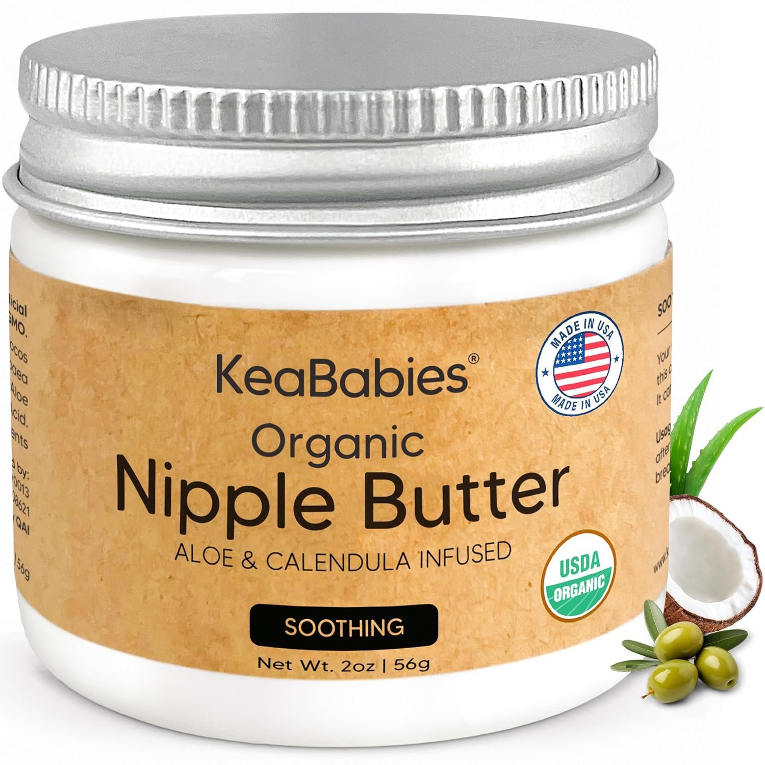 Organic Nipple Butter for Cracked, Sore, Relief, Nursing Mom (Soothing 2oz)