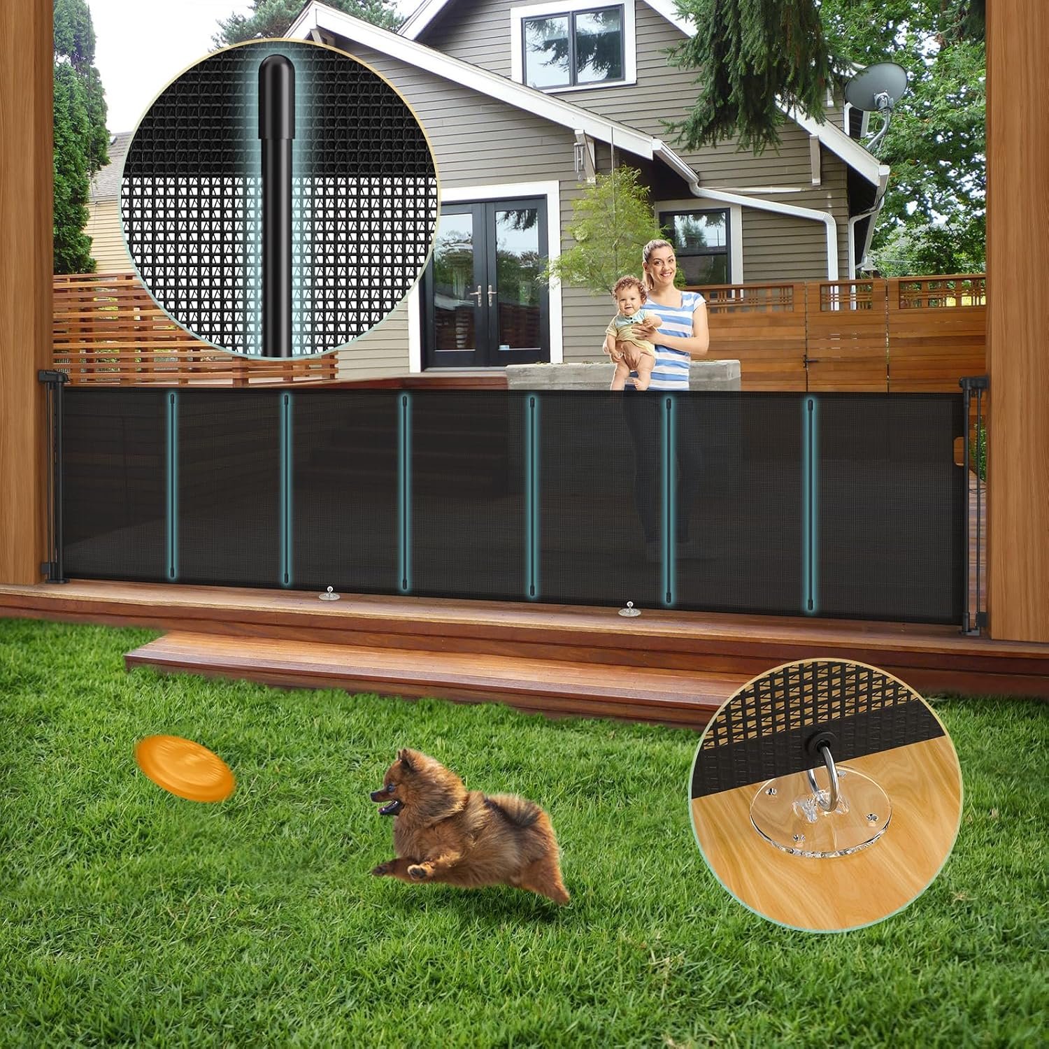 140” Retractable Baby Gates Extra Wide,34″ Tall Retractable Dog Gate for Doorways, Security Upgrade Reinforcement Rods Extra Long Retractable Baby Gate for Stairs, Indoor/Outdoor Retractable Gate