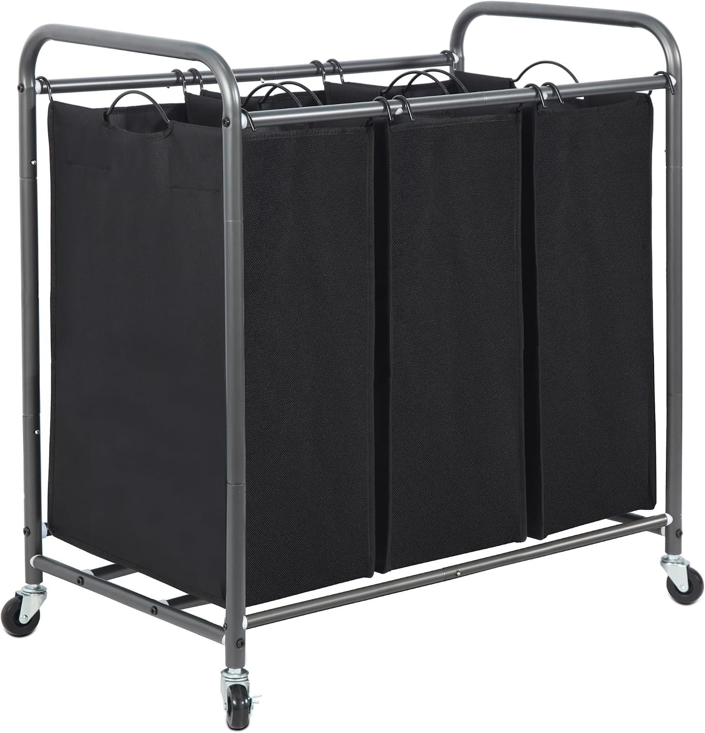 STORAGE MANIAC 3 Section Laundry Sorter, Laundry Hamper with Wheels, Black