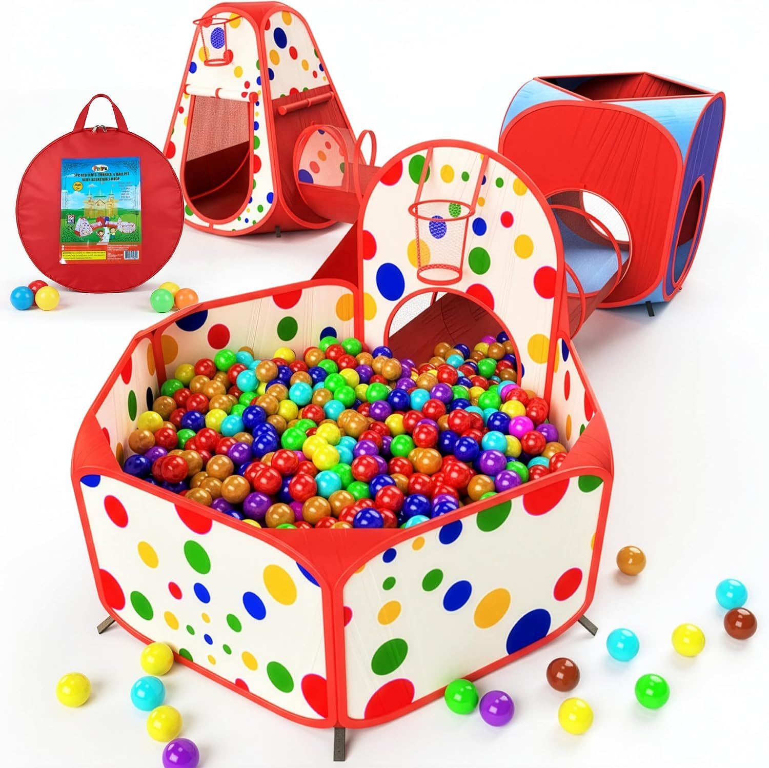 Playz 5pc Pop Up Play Tent and Crawl Through Tunnels for Kids w/Carry Bag