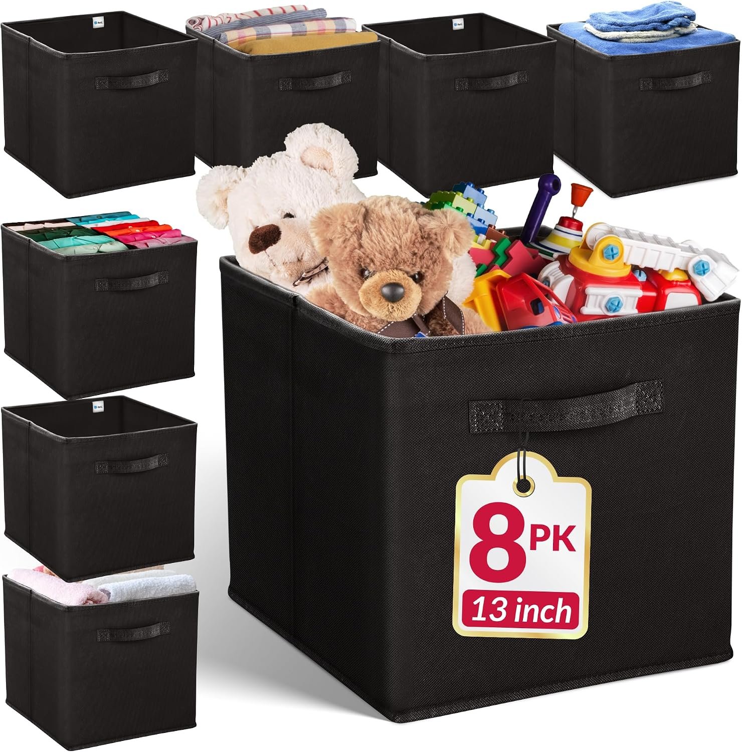Reli. 13x13x13 Storage Cube Bins (8 Pack) | Large Cube Organizer Bins