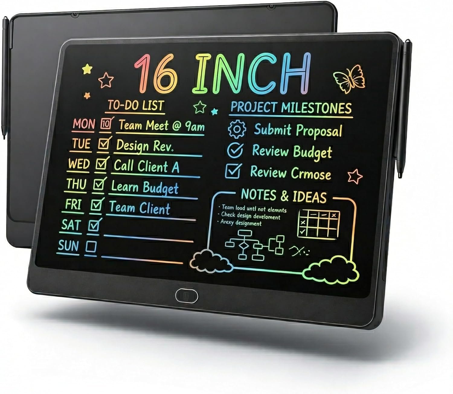 16 Inch Large LCD Writing Tablet for Kids, Colorful Reusable Electronic Doodle Board with Stylus, Educational Drawing Pad for Math Practice & Learning, Travel Essential Toys for Boys Girls (Black)